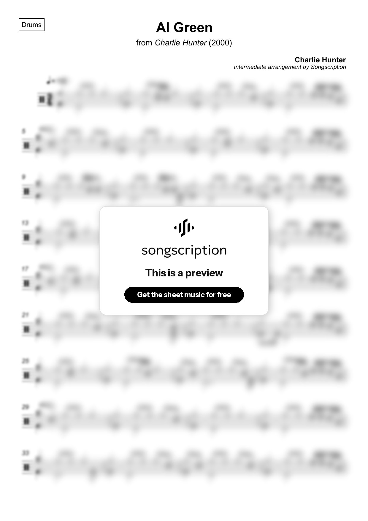 Intermediate Drums Sheet Music for "Al Green" by Charlie Hunter