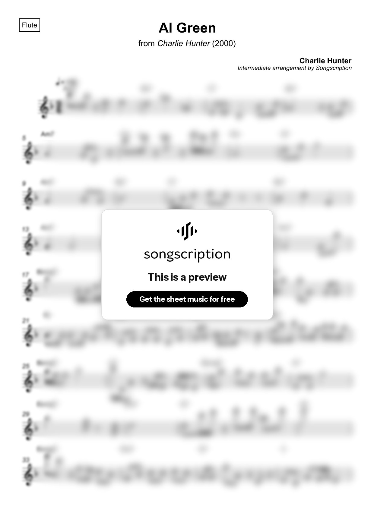 Intermediate Flute Sheet Music for "Al Green" by Charlie Hunter