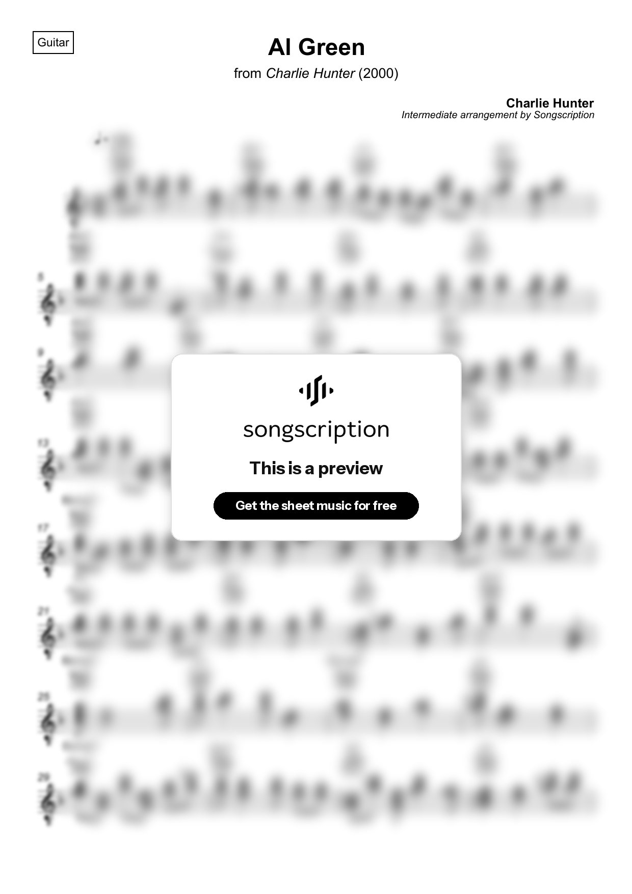 Intermediate Acoustic Guitar Sheet Music for "Al Green" by Charlie Hunter