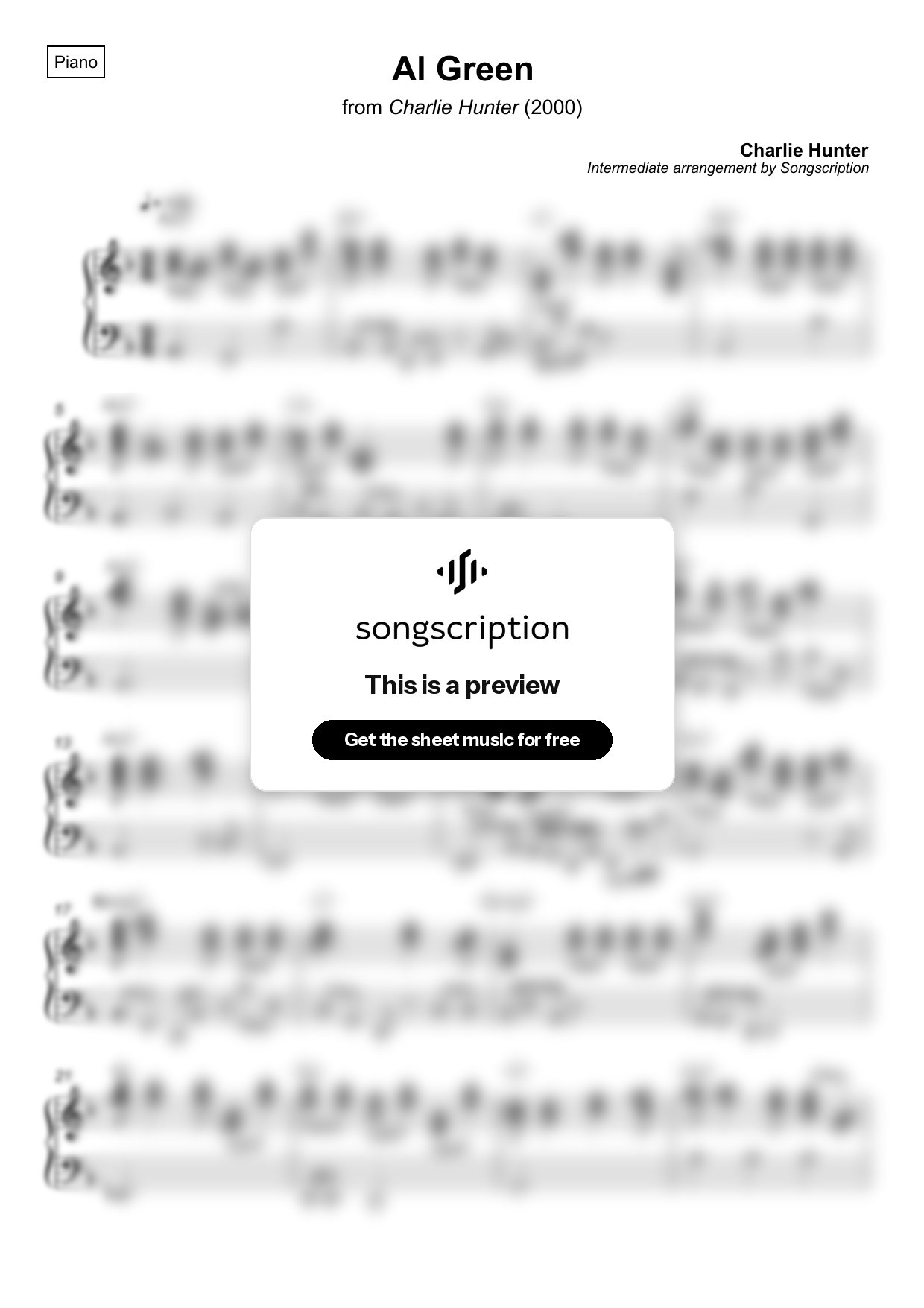Intermediate Piano Sheet Music for "Al Green" by Charlie Hunter