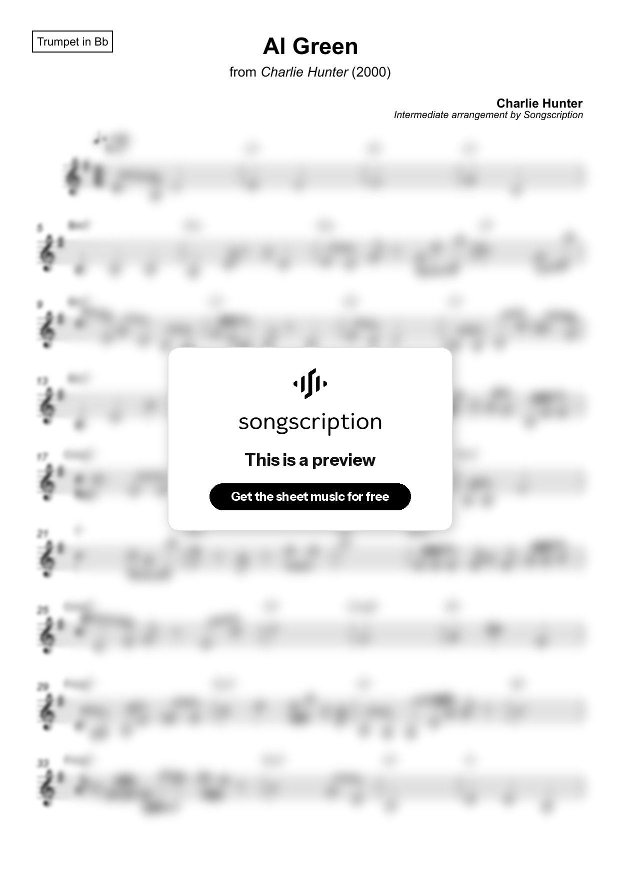Intermediate Trumpet Sheet Music for "Al Green" by Charlie Hunter