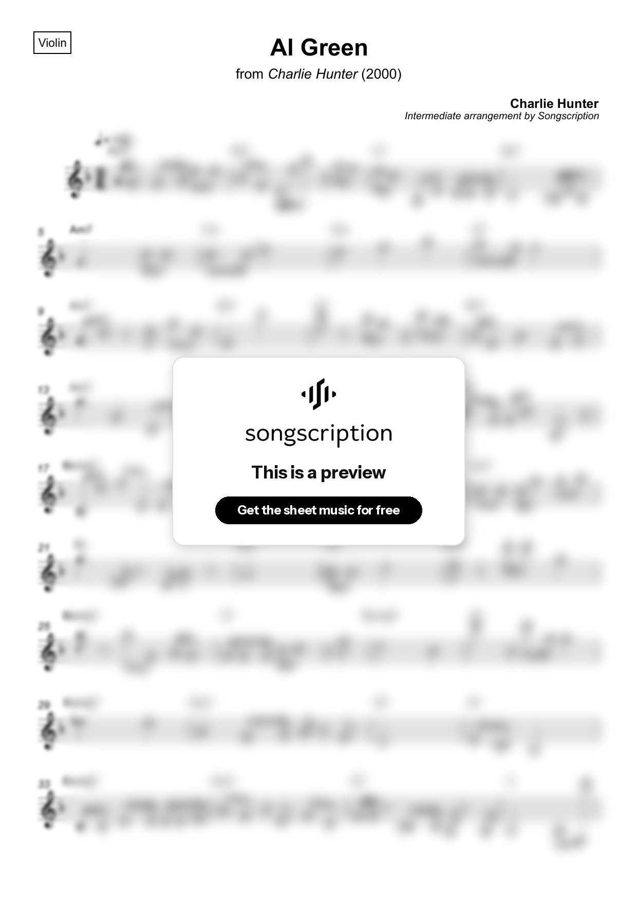 Intermediate Violin Sheet Music for "Al Green" by Charlie Hunter