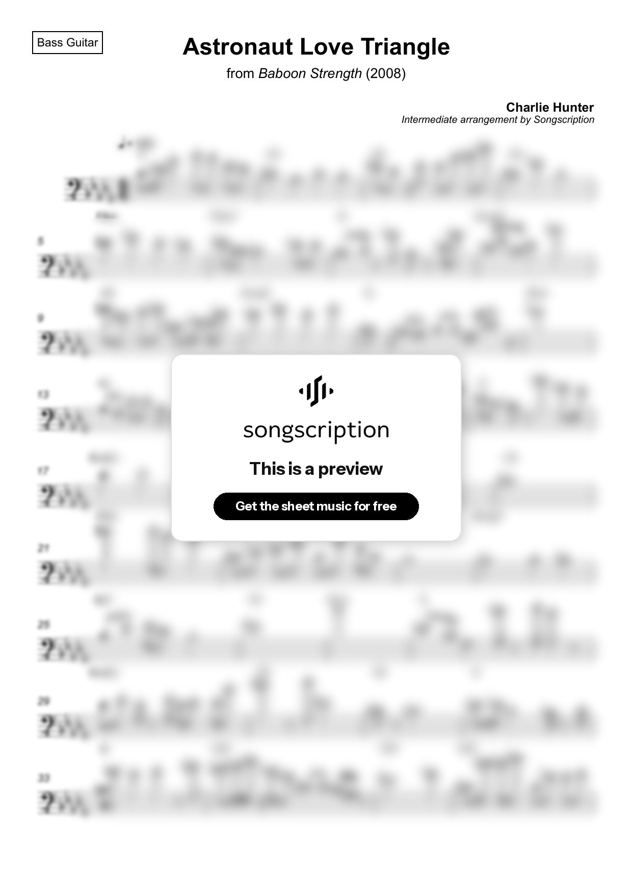 Intermediate Bass Guitar Sheet Music for "Astronaut Love Triangle" by Charlie Hunter