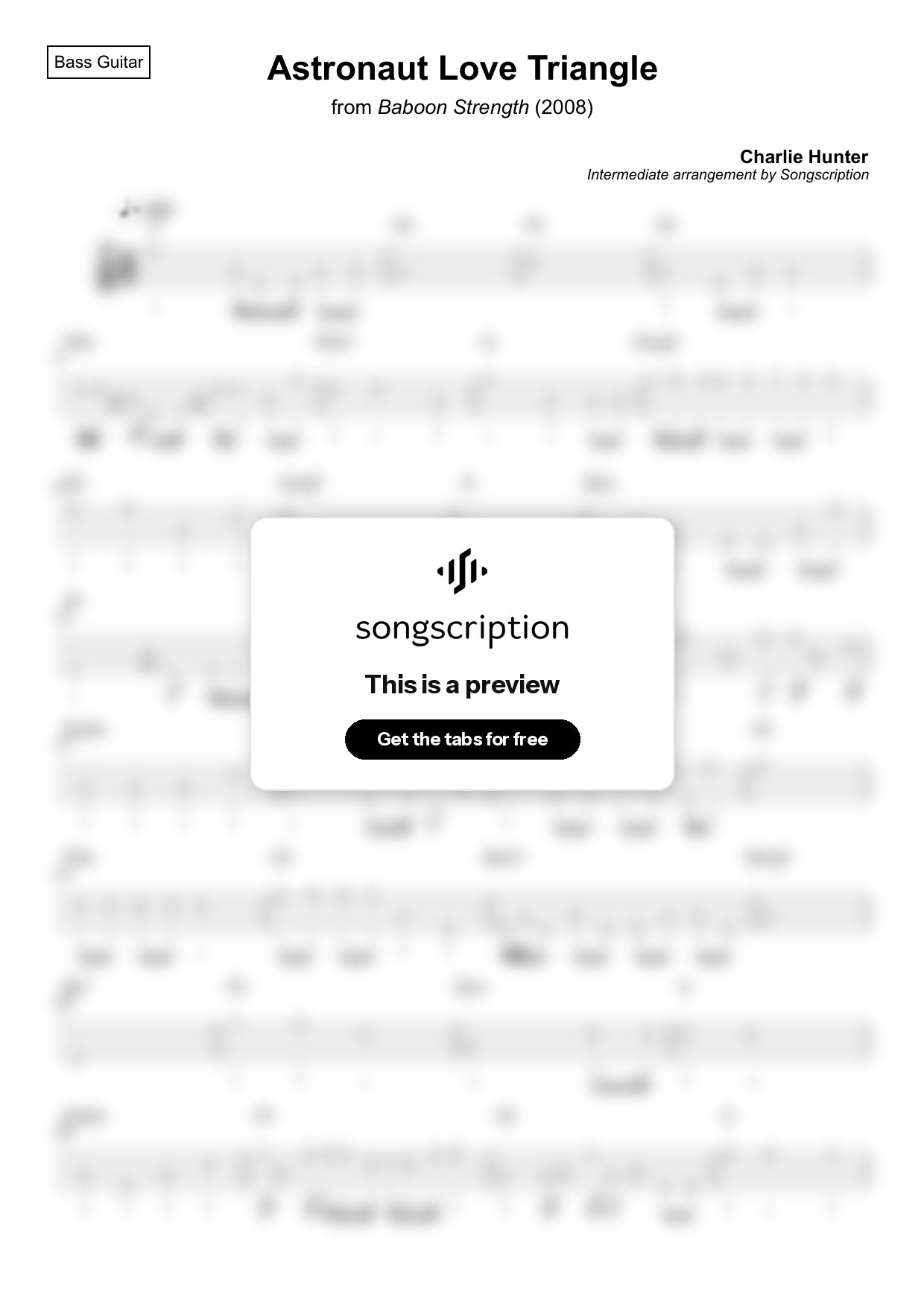 Intermediate Bass Guitar Tabs for "Astronaut Love Triangle" by Charlie Hunter
