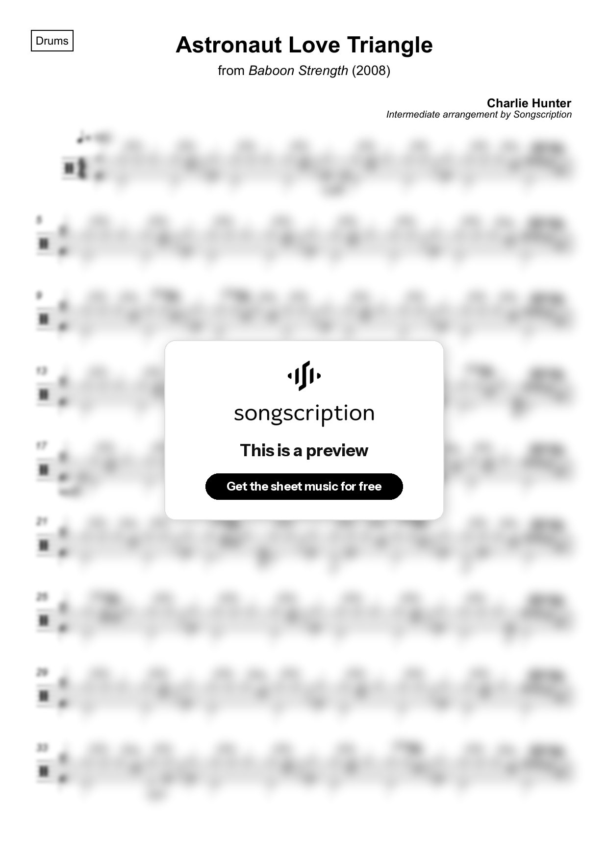 Intermediate Drums Sheet Music for "Astronaut Love Triangle" by Charlie Hunter
