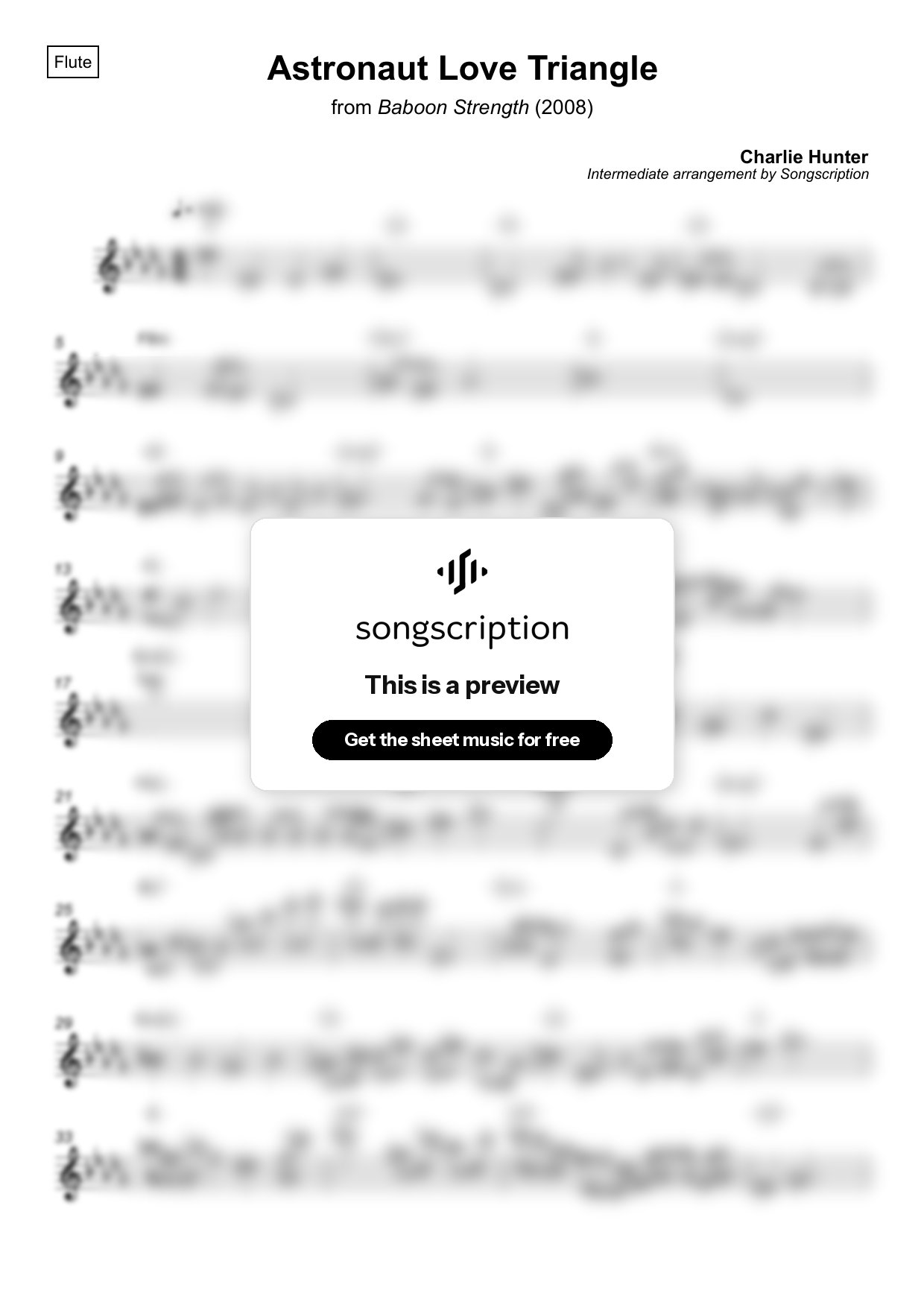 Intermediate Flute Sheet Music for "Astronaut Love Triangle" by Charlie Hunter