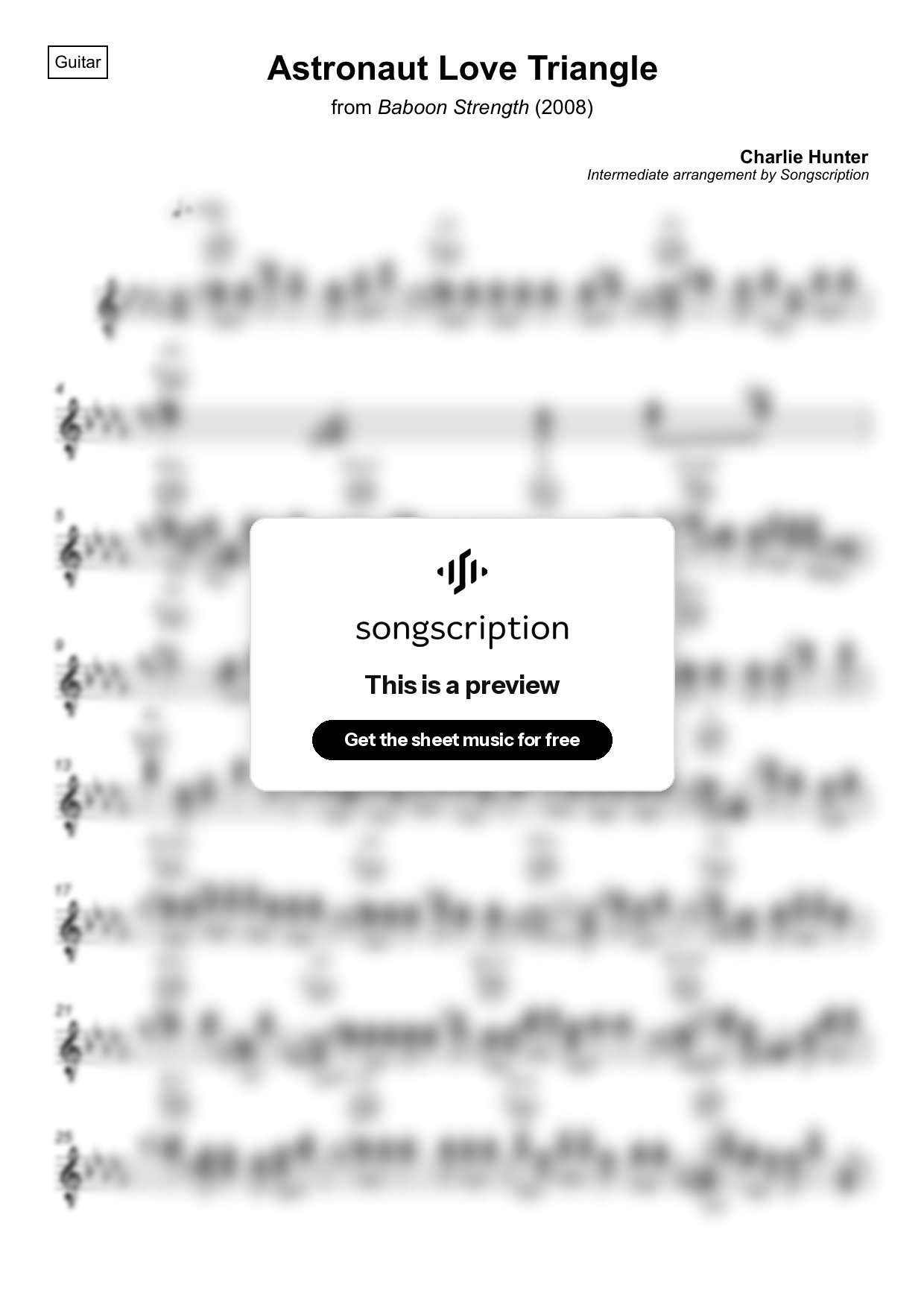Intermediate Acoustic Guitar Sheet Music for "Astronaut Love Triangle" by Charlie Hunter