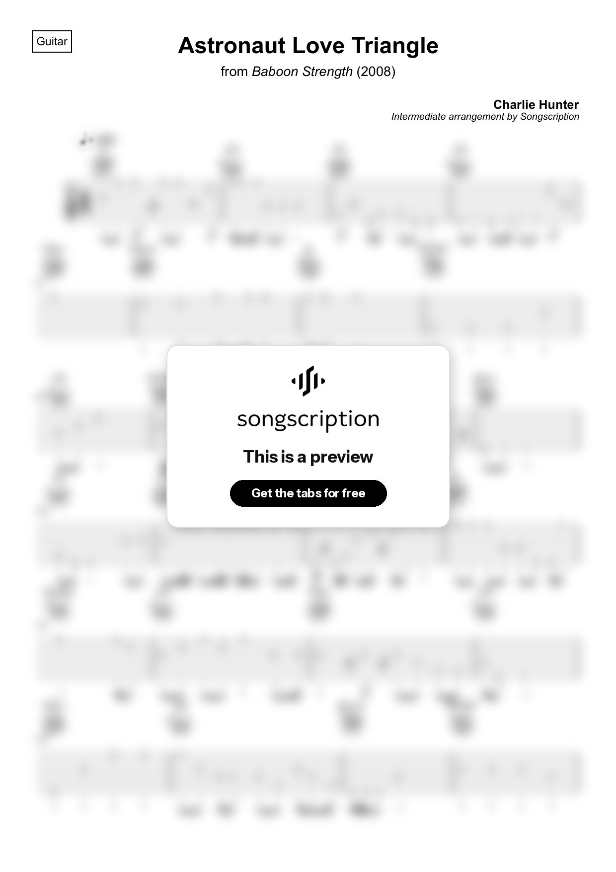 Intermediate Acoustic Guitar Tabs for "Astronaut Love Triangle" by Charlie Hunter