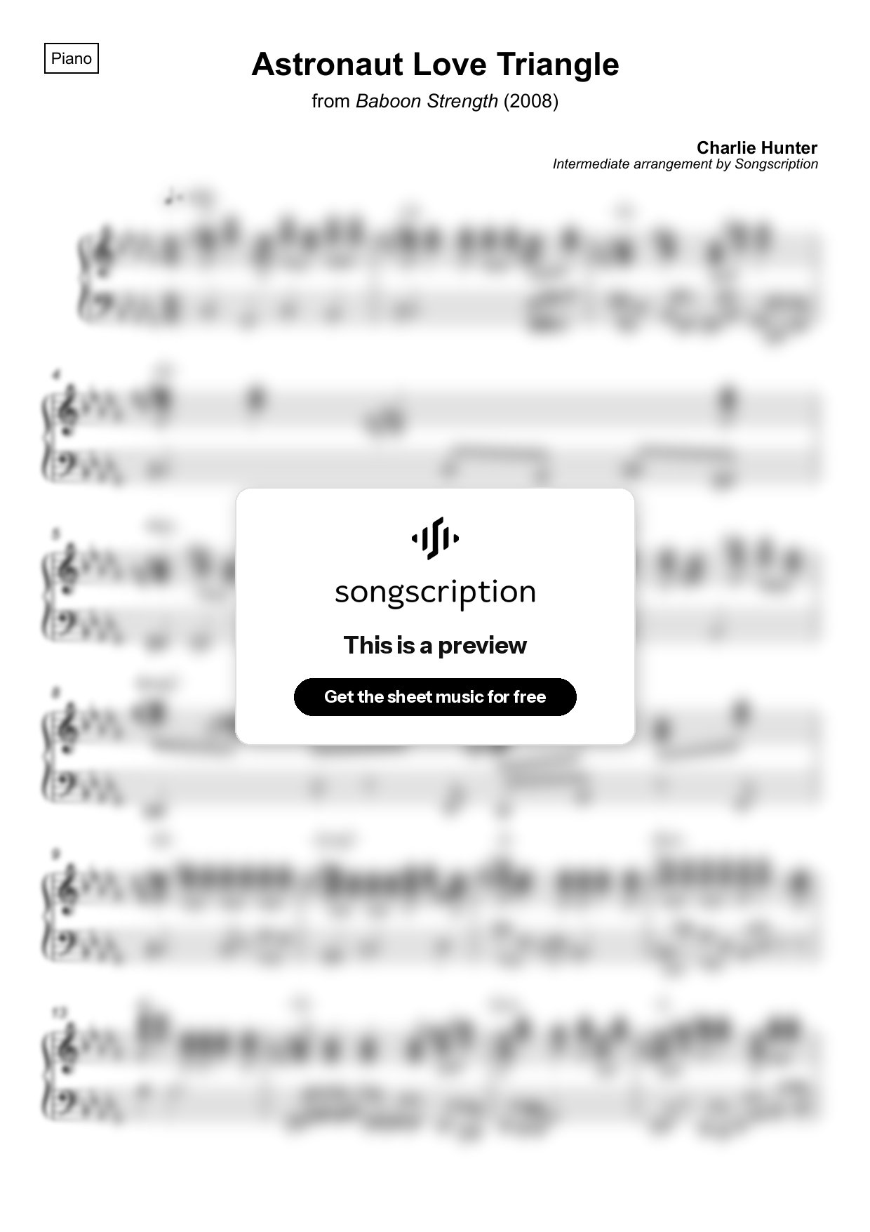 Intermediate Piano Sheet Music for "Astronaut Love Triangle" by Charlie Hunter