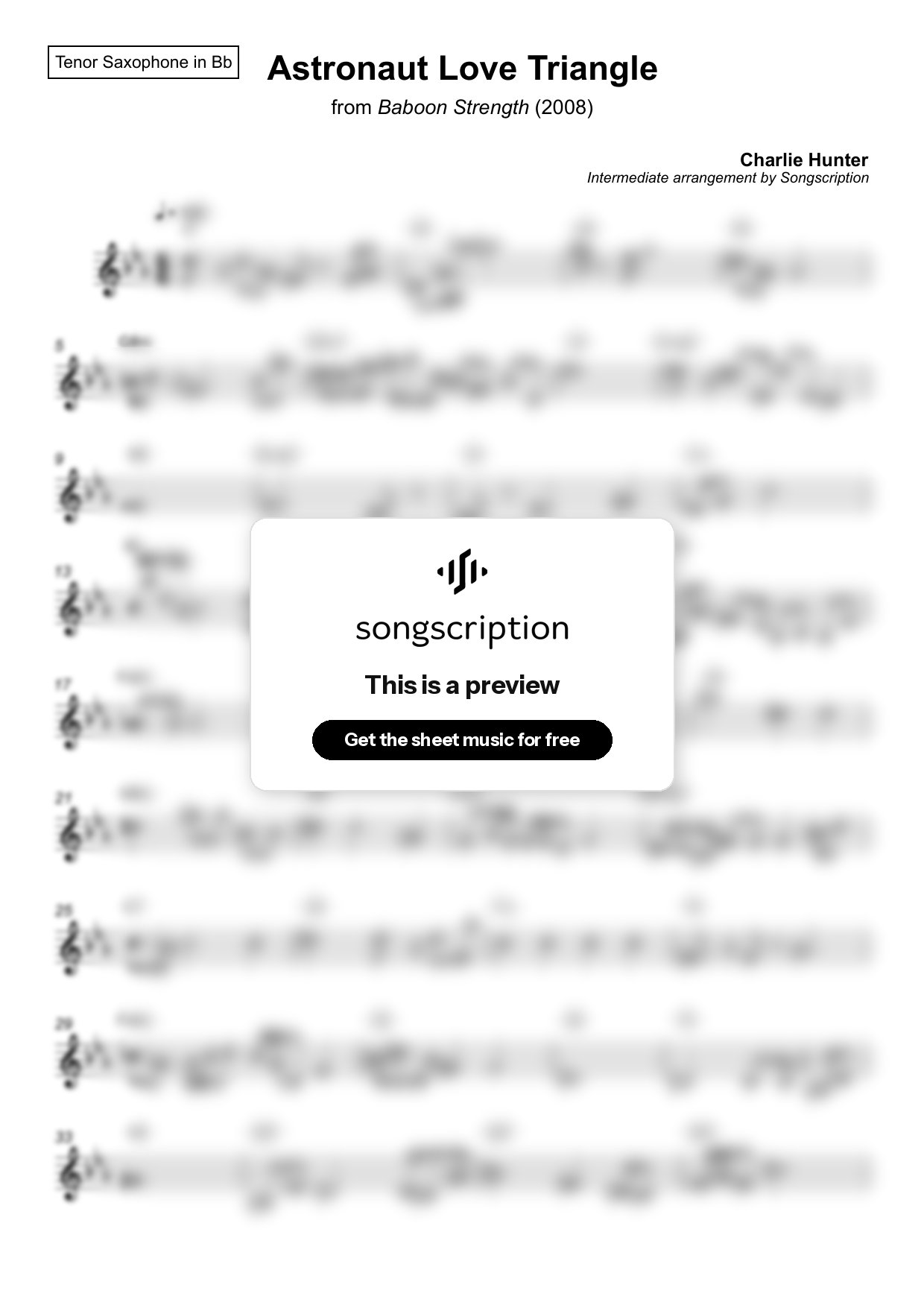 Intermediate Tenor Sax Sheet Music for "Astronaut Love Triangle" by Charlie Hunter