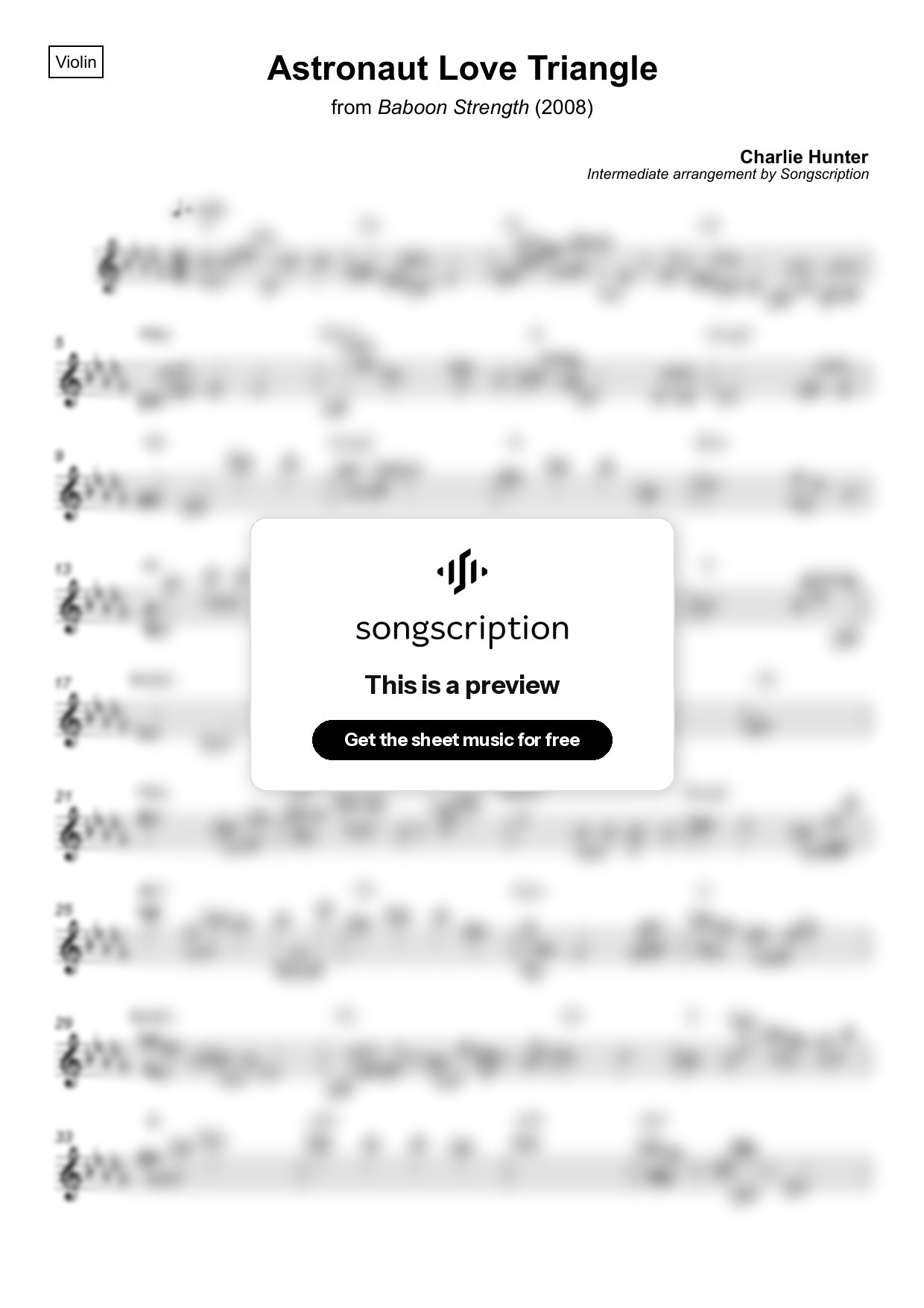 Intermediate Violin Sheet Music for "Astronaut Love Triangle" by Charlie Hunter