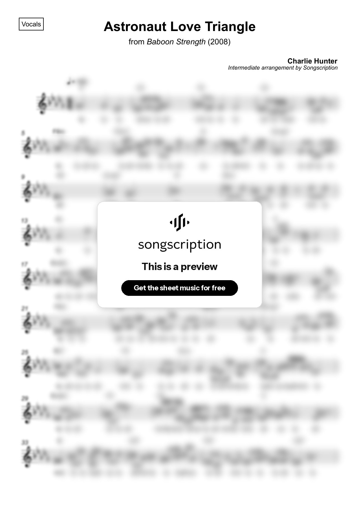 Intermediate Vocals Sheet Music for "Astronaut Love Triangle" by Charlie Hunter