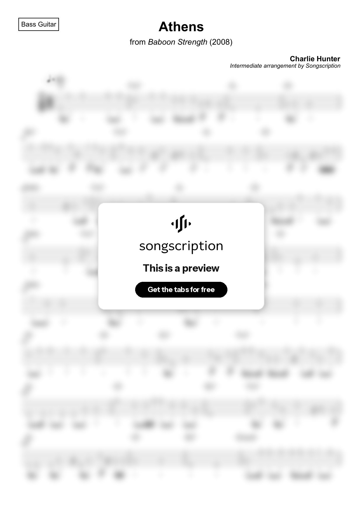 Intermediate Bass Guitar Tabs for "Athens" by Charlie Hunter