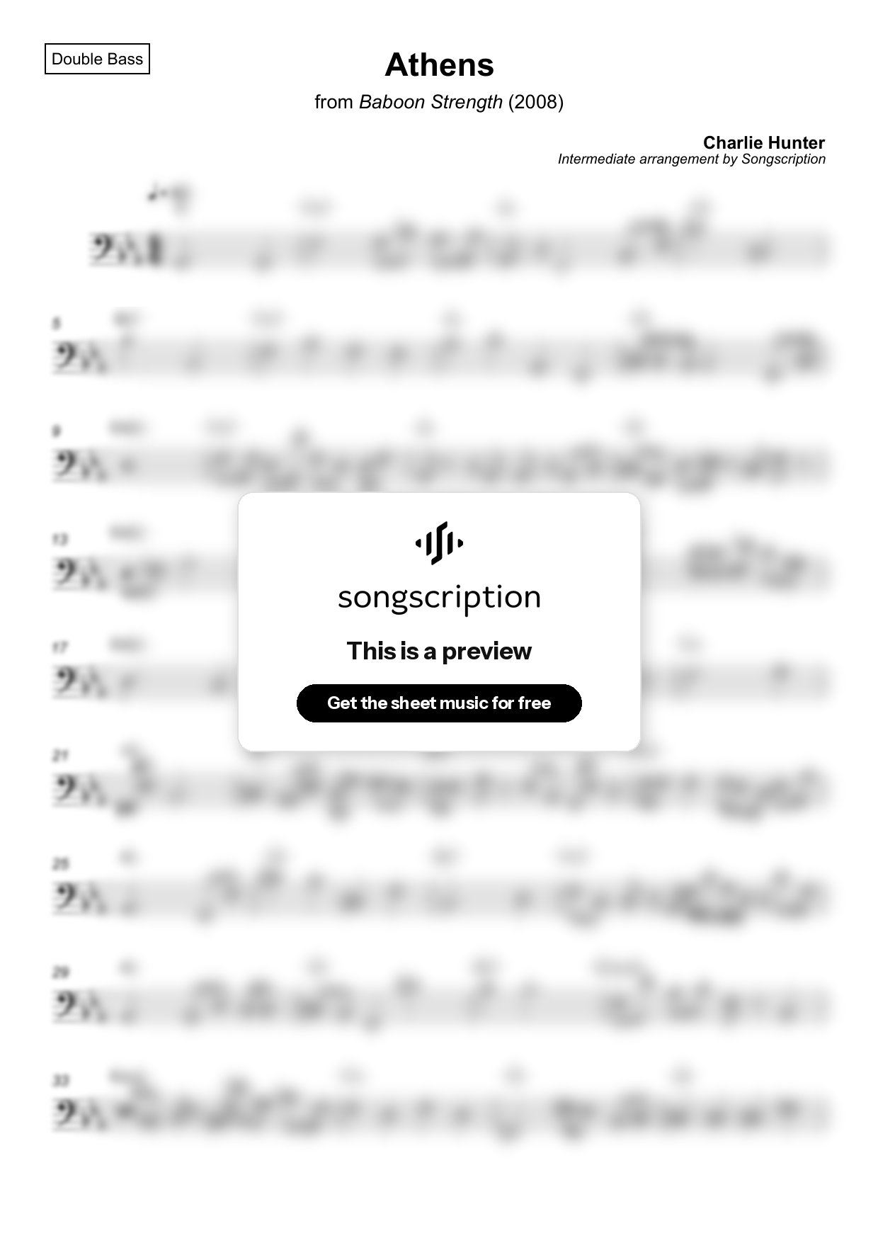 Intermediate Double Bass Sheet Music for "Athens" by Charlie Hunter