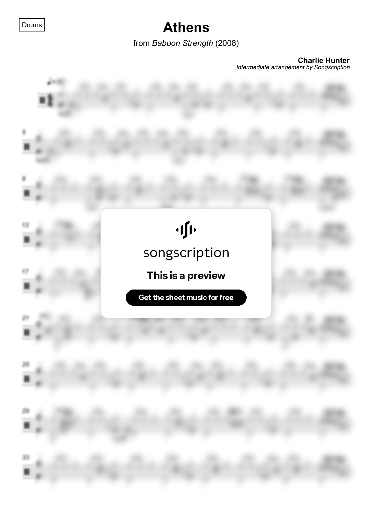 Intermediate Drums Sheet Music for "Athens" by Charlie Hunter