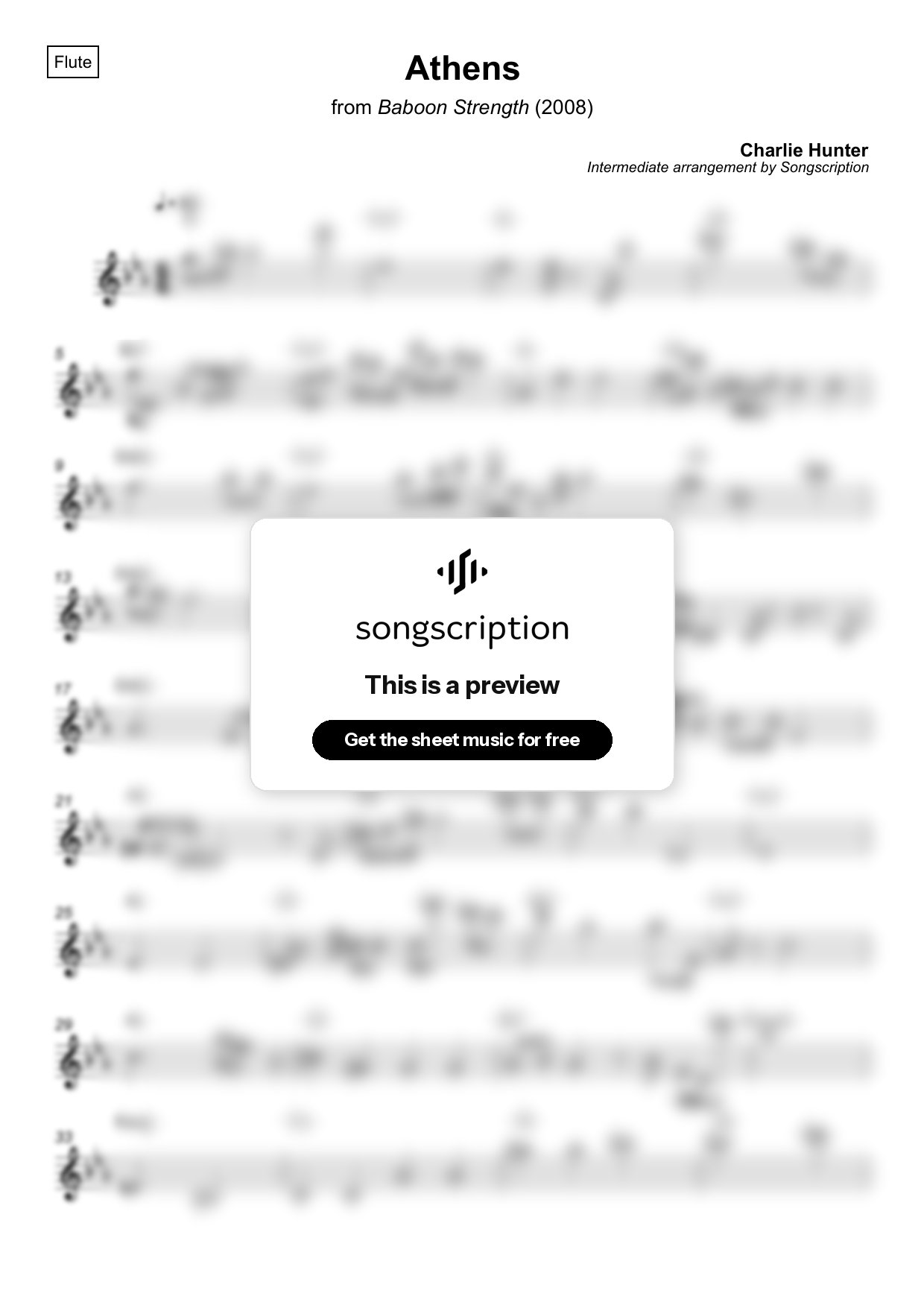 Intermediate Flute Sheet Music for "Athens" by Charlie Hunter