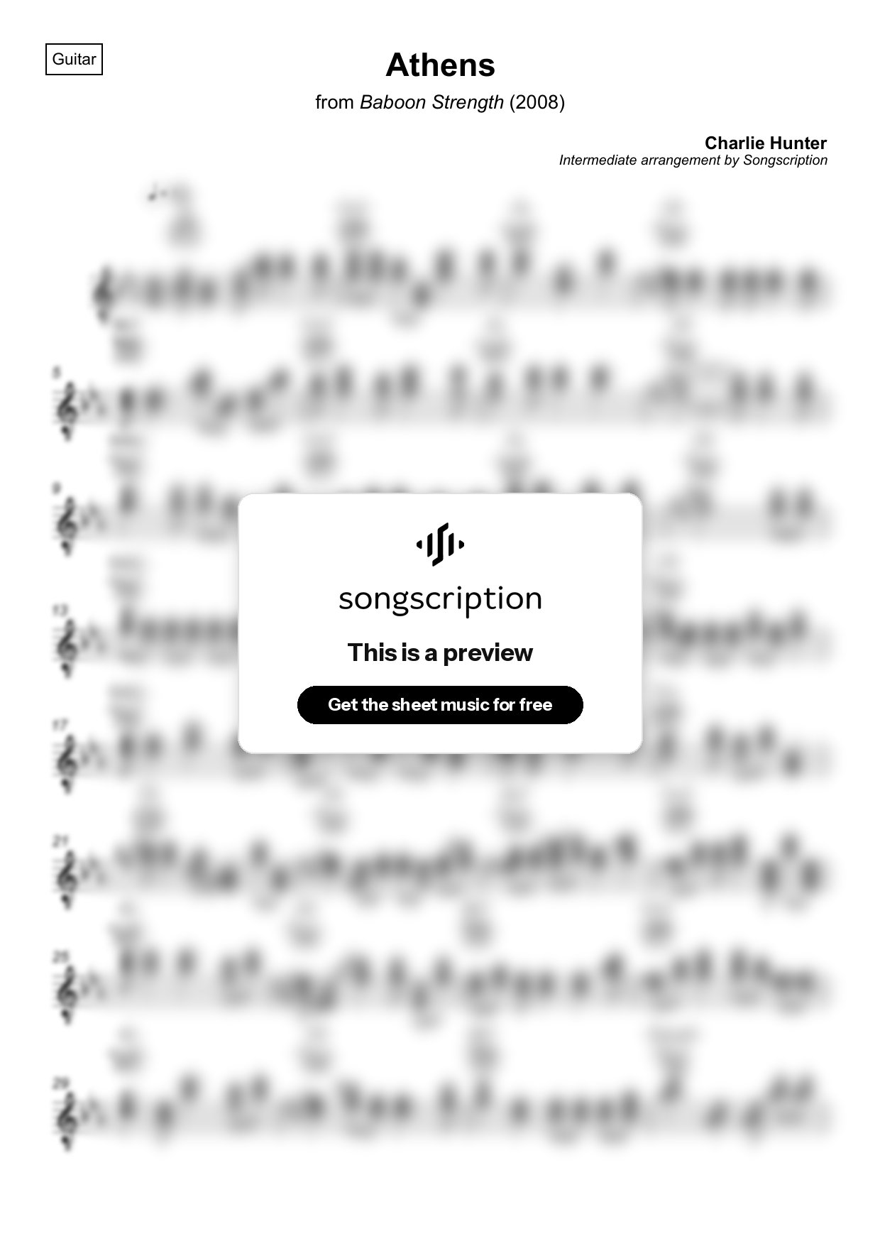 Intermediate Acoustic Guitar Sheet Music for "Athens" by Charlie Hunter