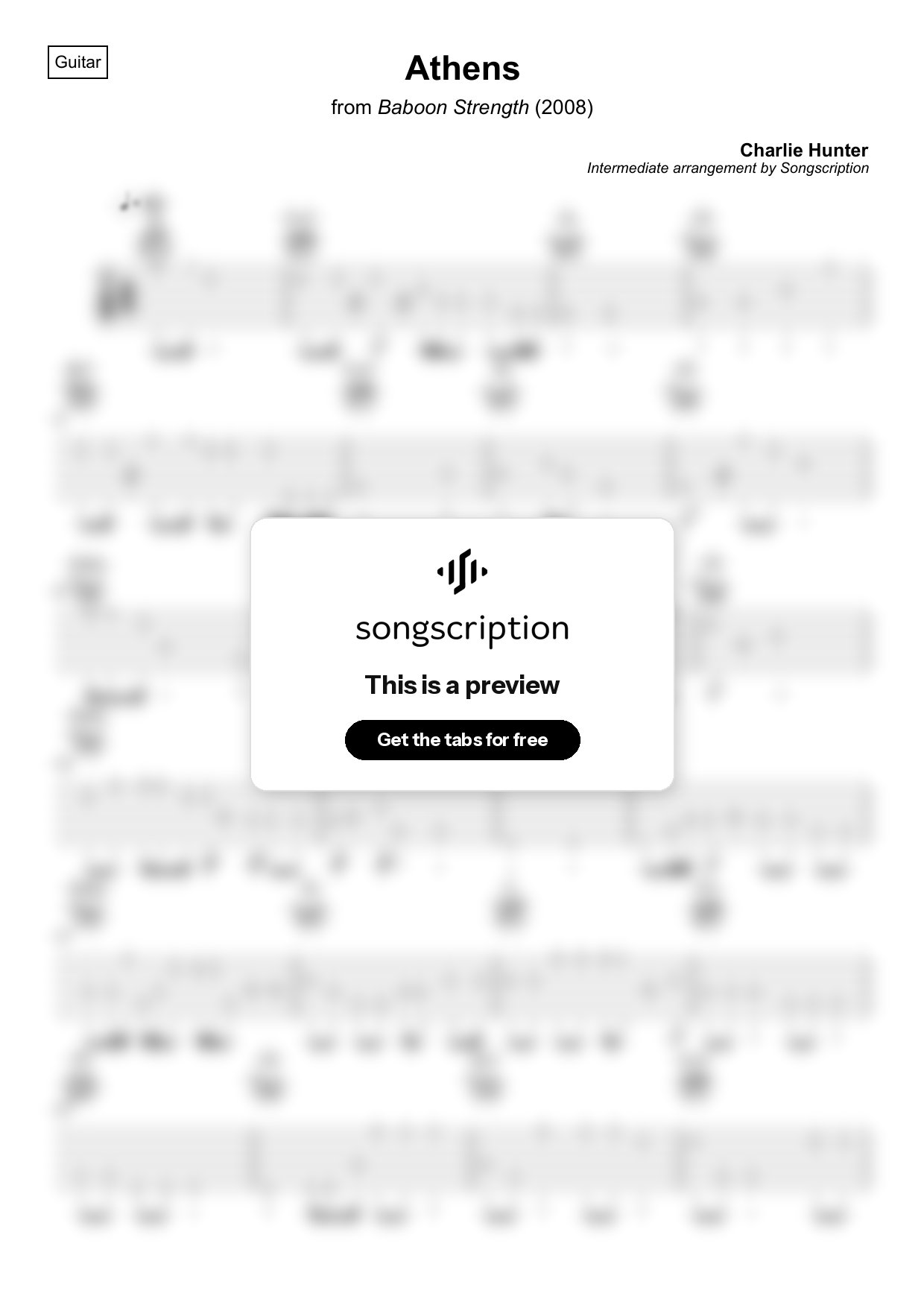Intermediate Acoustic Guitar Tabs for "Athens" by Charlie Hunter