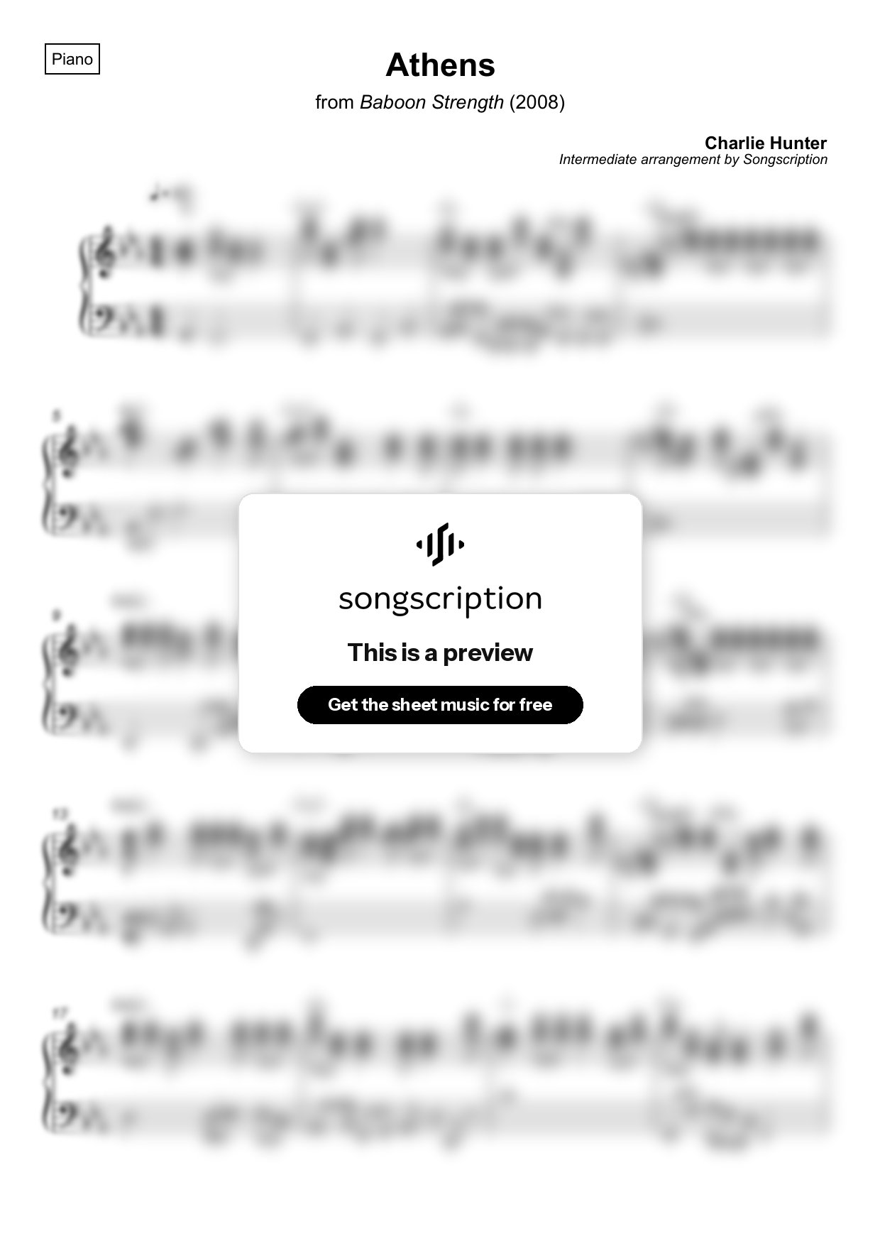 Intermediate Piano Sheet Music for "Athens" by Charlie Hunter