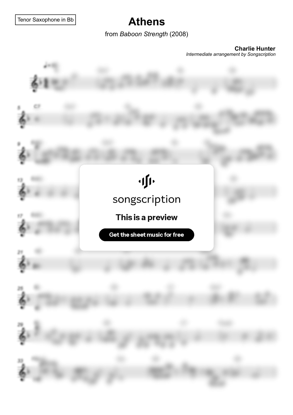 Intermediate Tenor Sax Sheet Music for "Athens" by Charlie Hunter