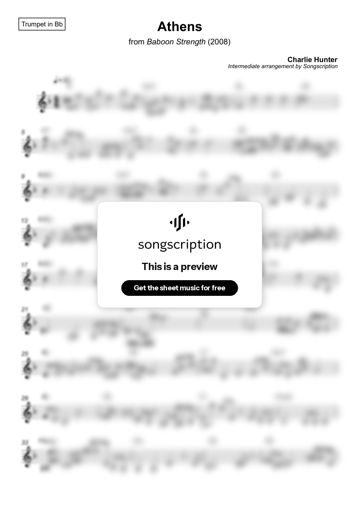 Intermediate Trumpet Sheet Music for "Athens" by Charlie Hunter