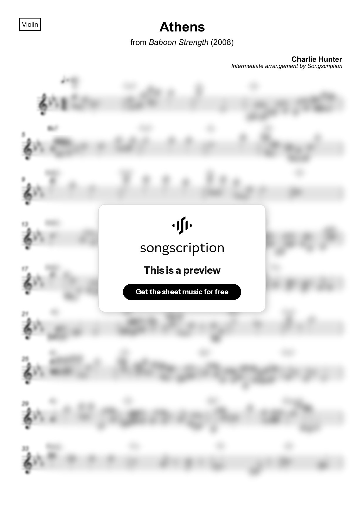 Intermediate Violin Sheet Music for "Athens" by Charlie Hunter