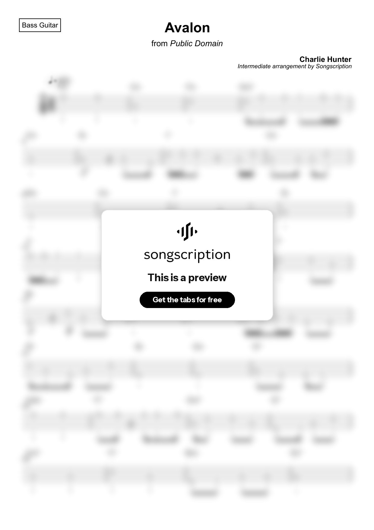 Intermediate Bass Guitar Tabs for "Avalon" by Charlie Hunter
