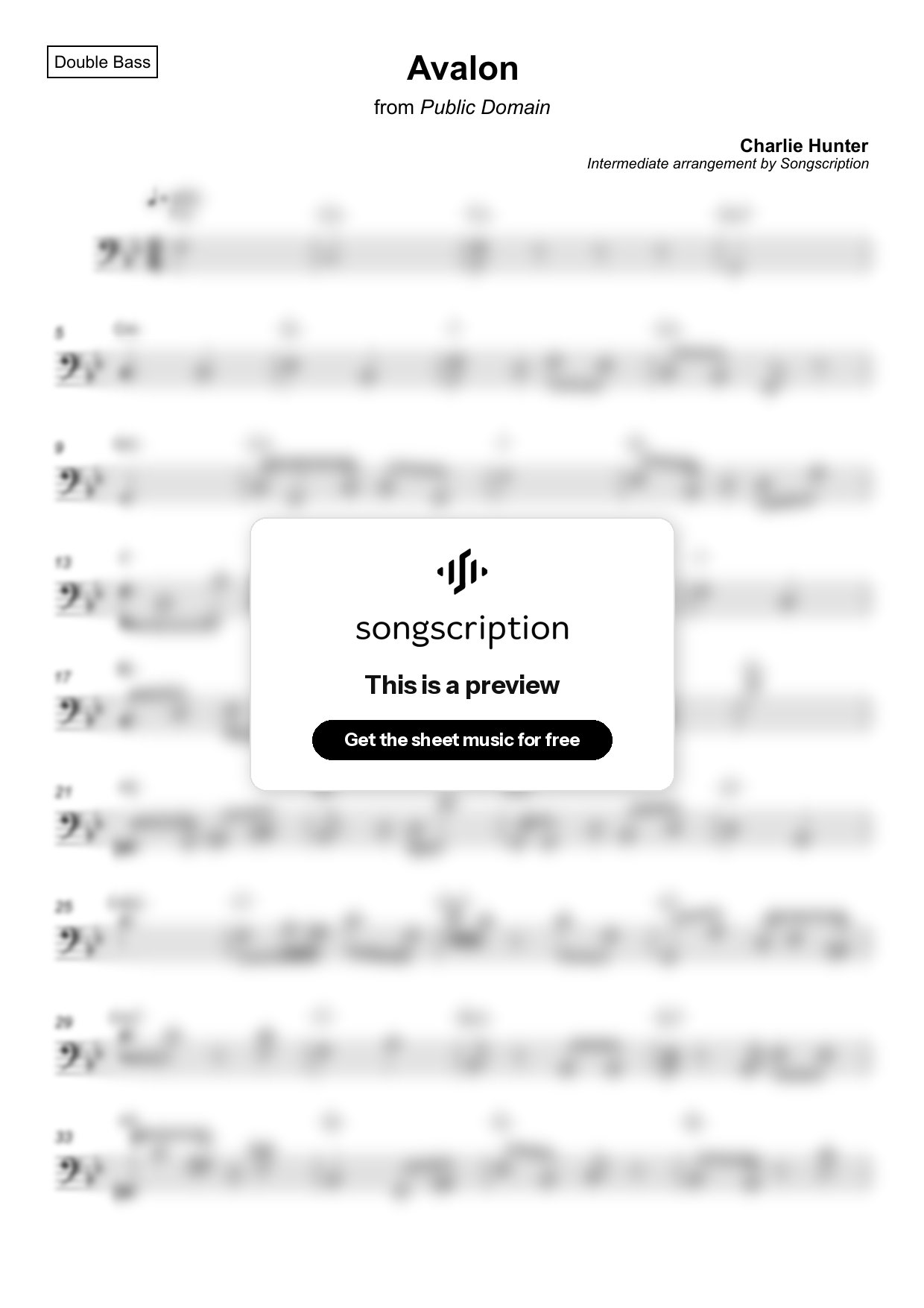 Intermediate Double Bass Sheet Music for "Avalon" by Charlie Hunter