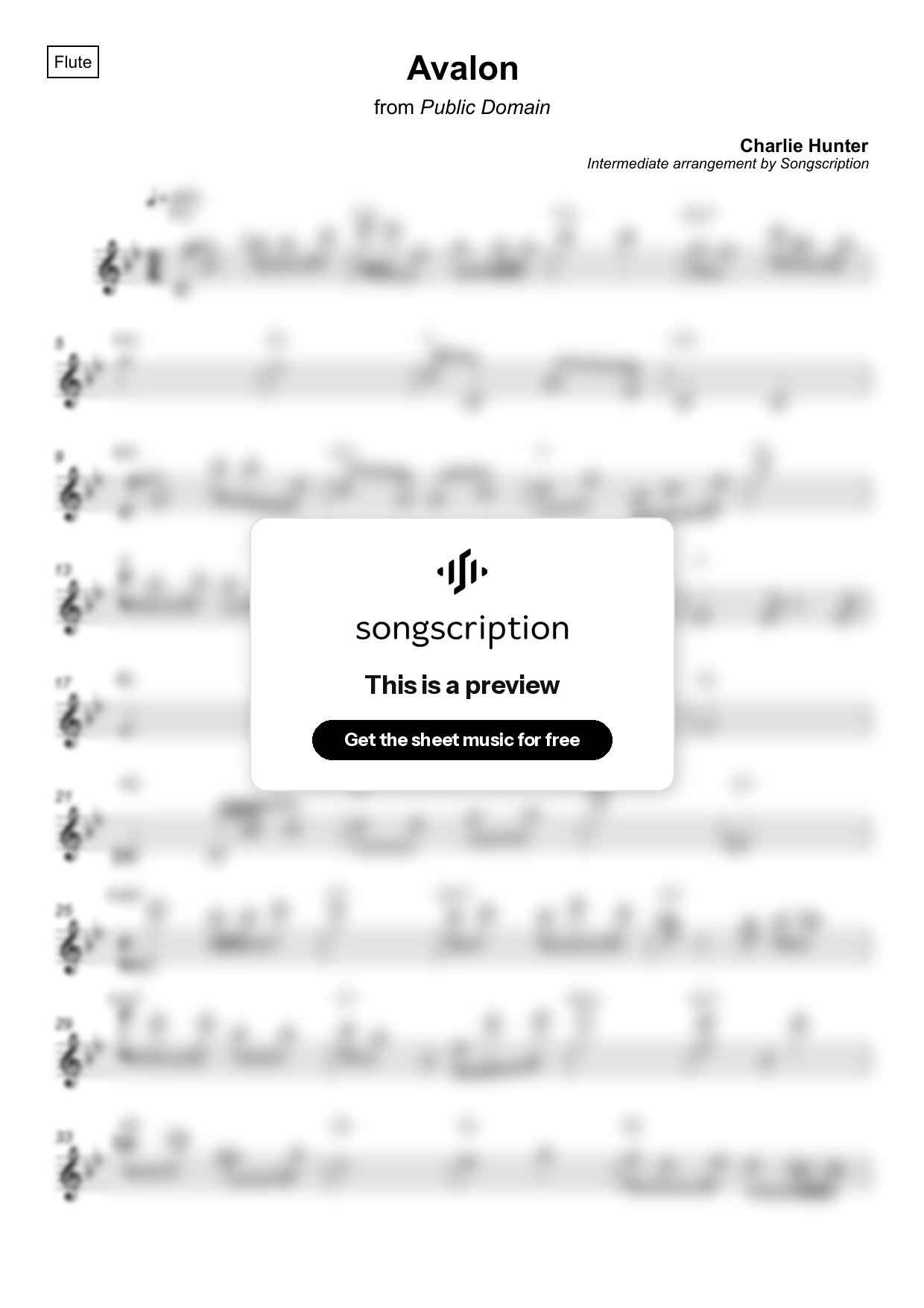 Intermediate Flute Sheet Music for "Avalon" by Charlie Hunter