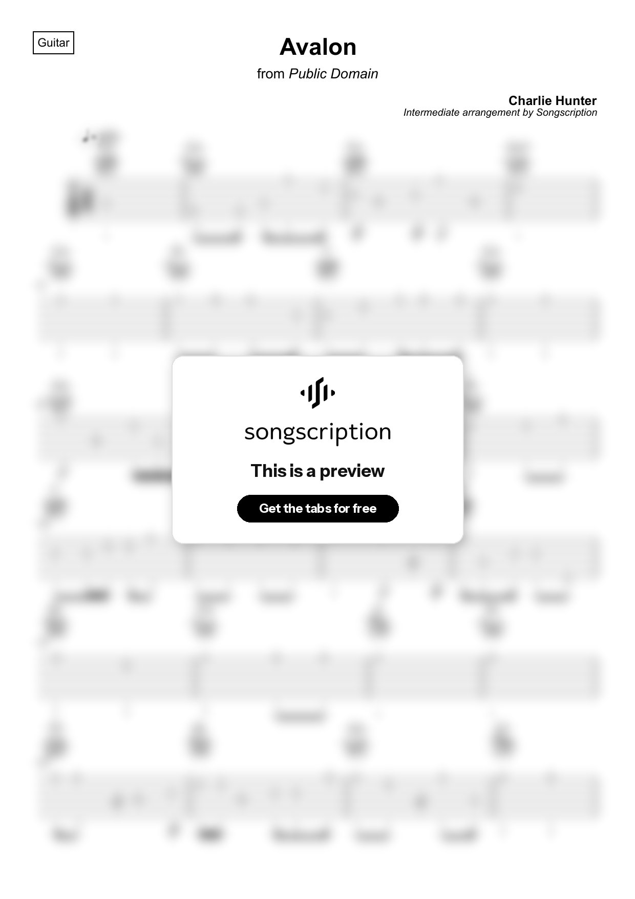 Intermediate Acoustic Guitar Tabs for "Avalon" by Charlie Hunter