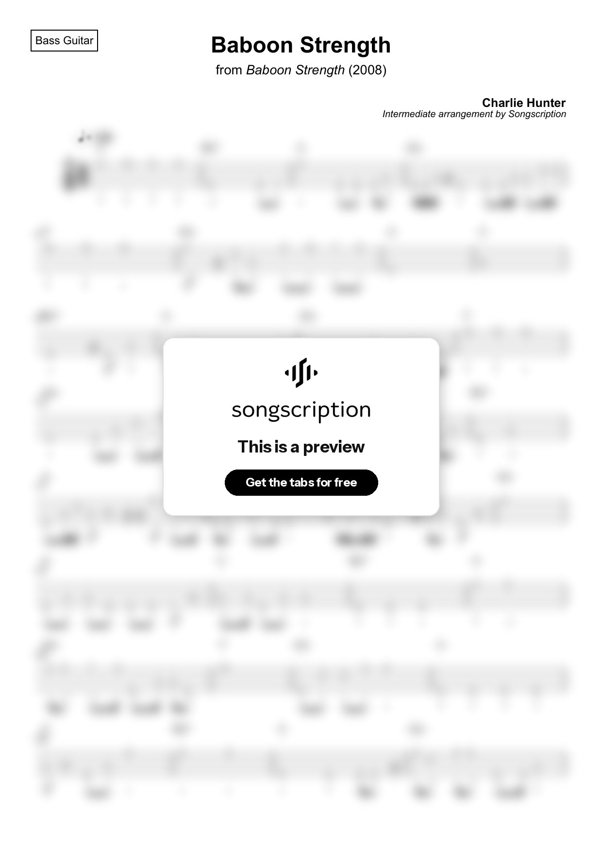 Intermediate Bass Guitar Tabs for "Baboon Strength" by Charlie Hunter