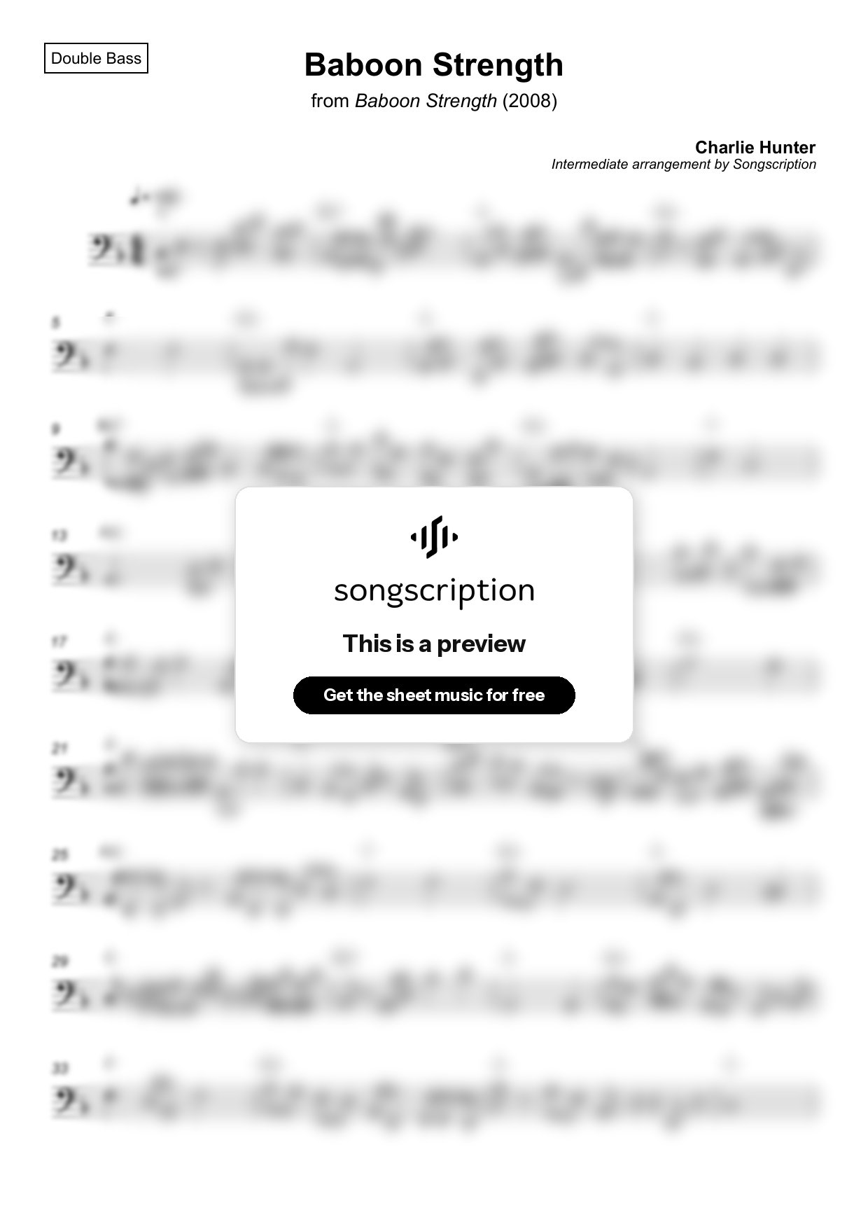 Intermediate Double Bass Sheet Music for "Baboon Strength" by Charlie Hunter