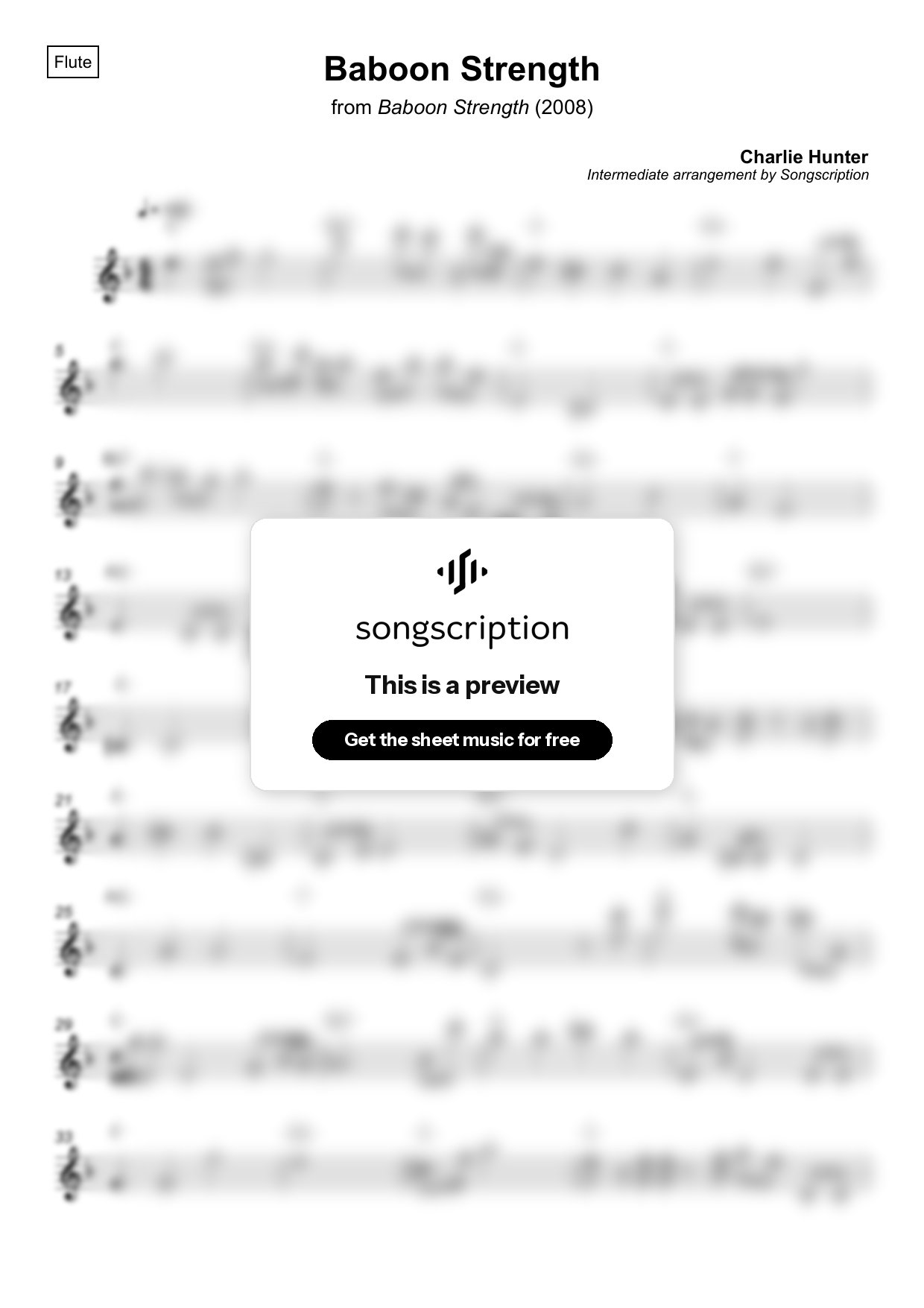 Intermediate Flute Sheet Music for "Baboon Strength" by Charlie Hunter