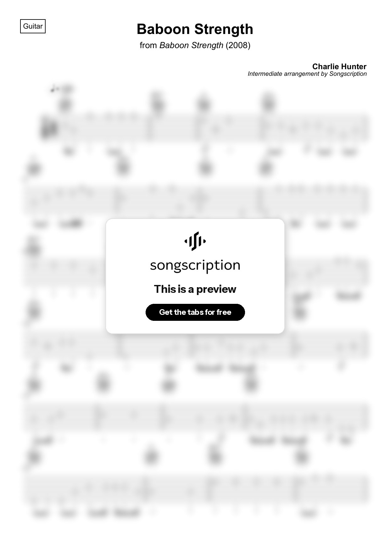 Intermediate Acoustic Guitar Tabs for "Baboon Strength" by Charlie Hunter