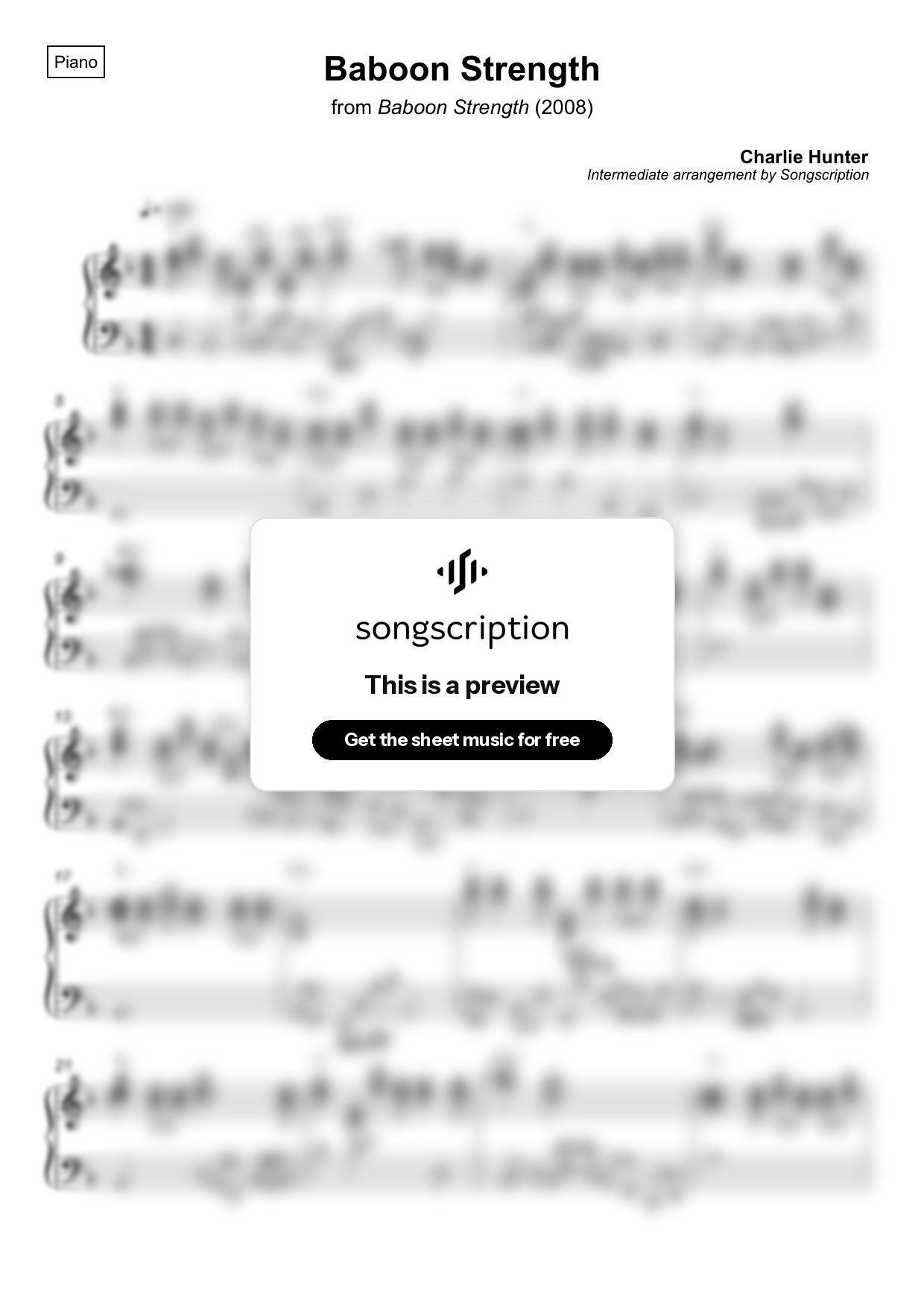 Intermediate Piano Sheet Music for "Baboon Strength" by Charlie Hunter