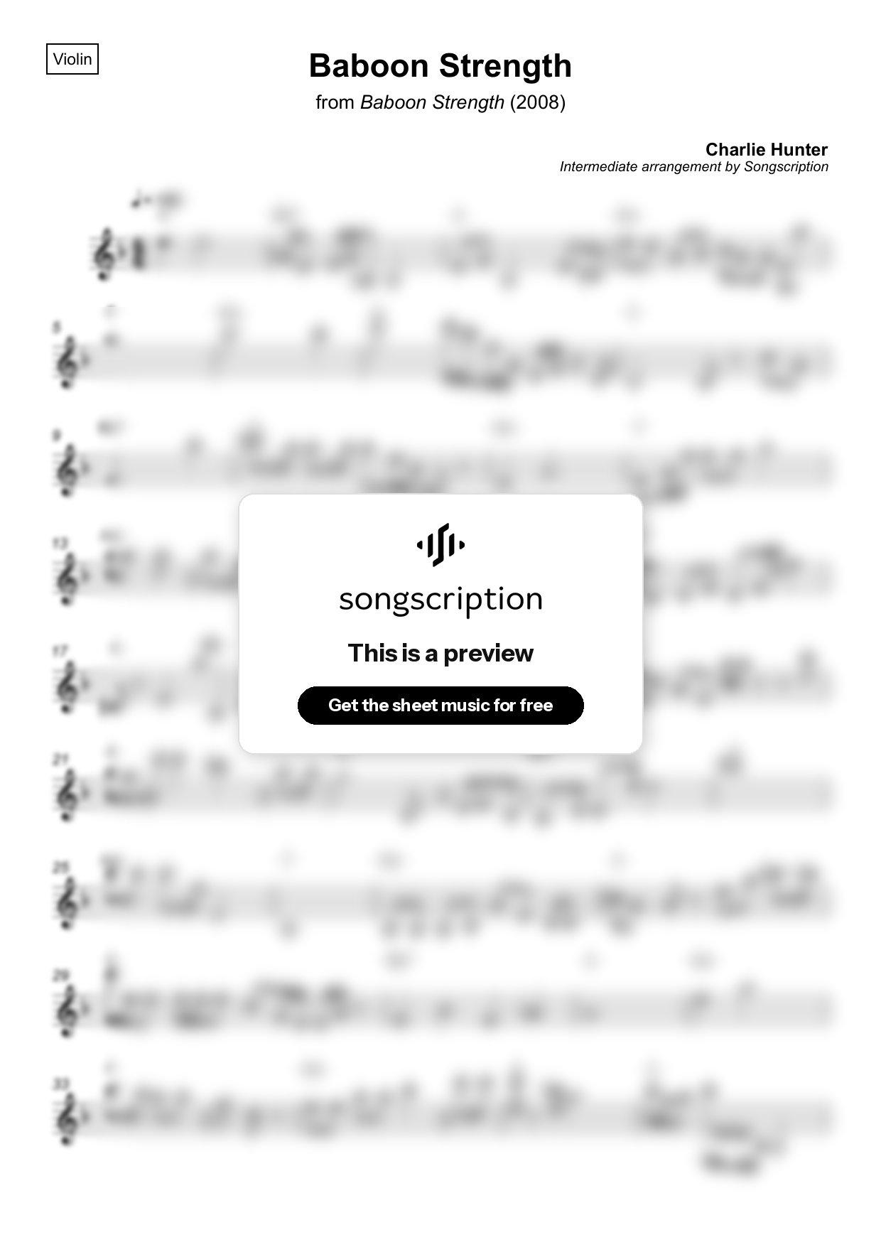 Intermediate Violin Sheet Music for "Baboon Strength" by Charlie Hunter