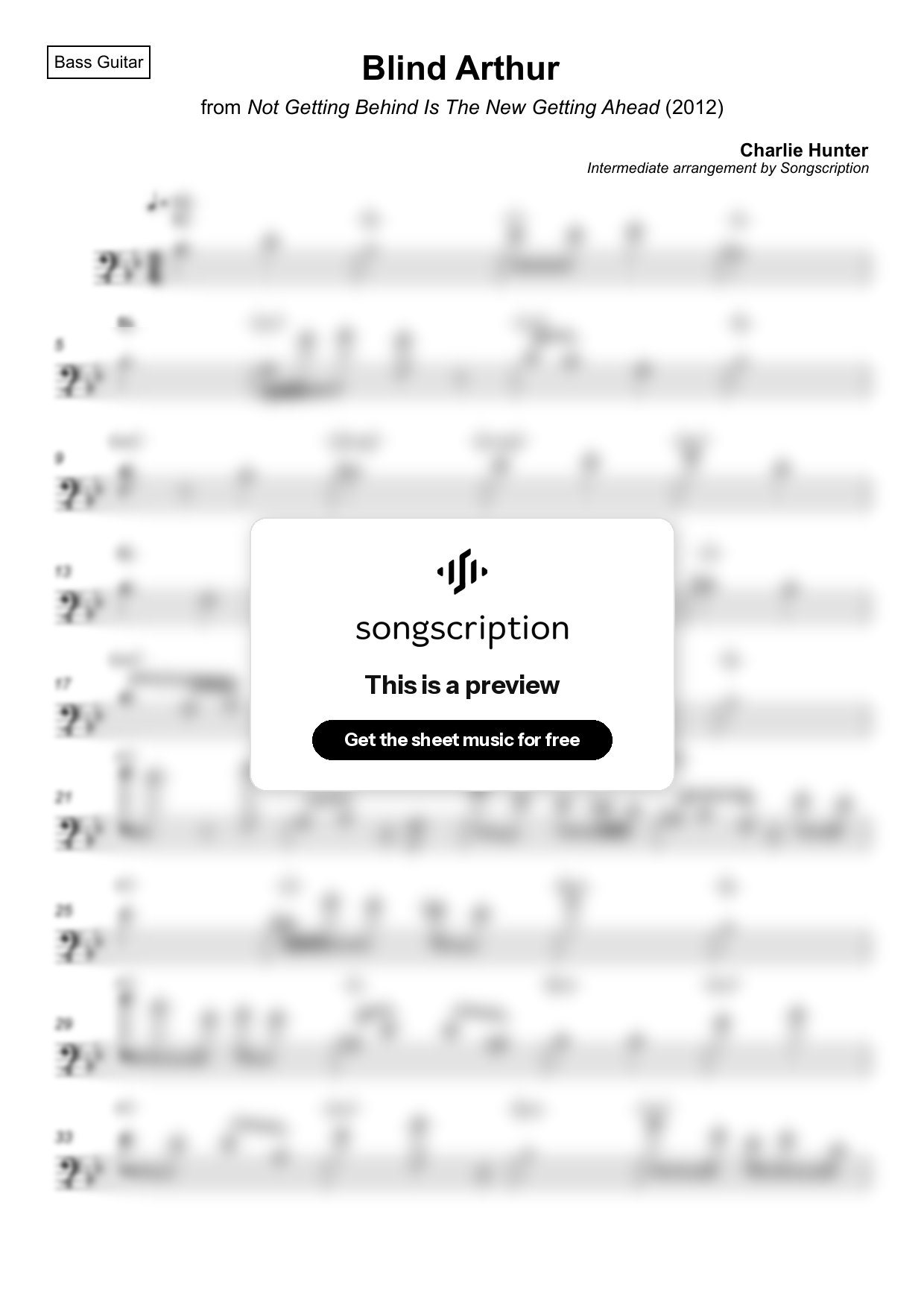Intermediate Bass Guitar Sheet Music for "Blind Arthur" by Charlie Hunter