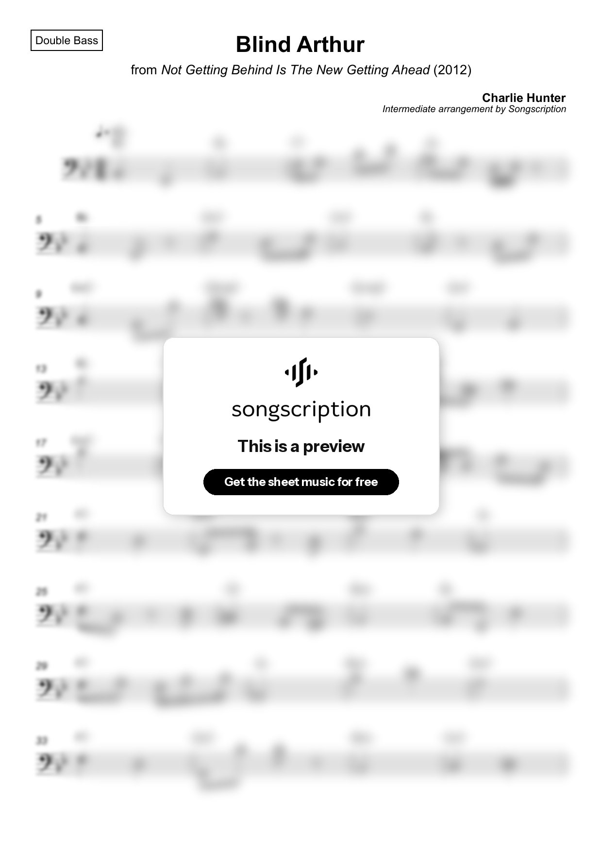 Intermediate Double Bass Sheet Music for "Blind Arthur" by Charlie Hunter