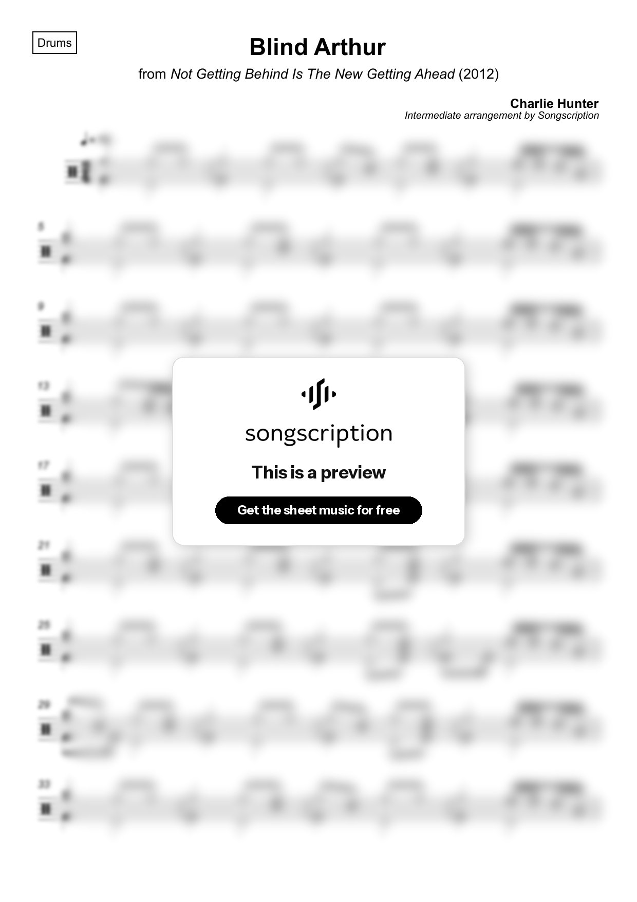 Intermediate Drums Sheet Music for "Blind Arthur" by Charlie Hunter