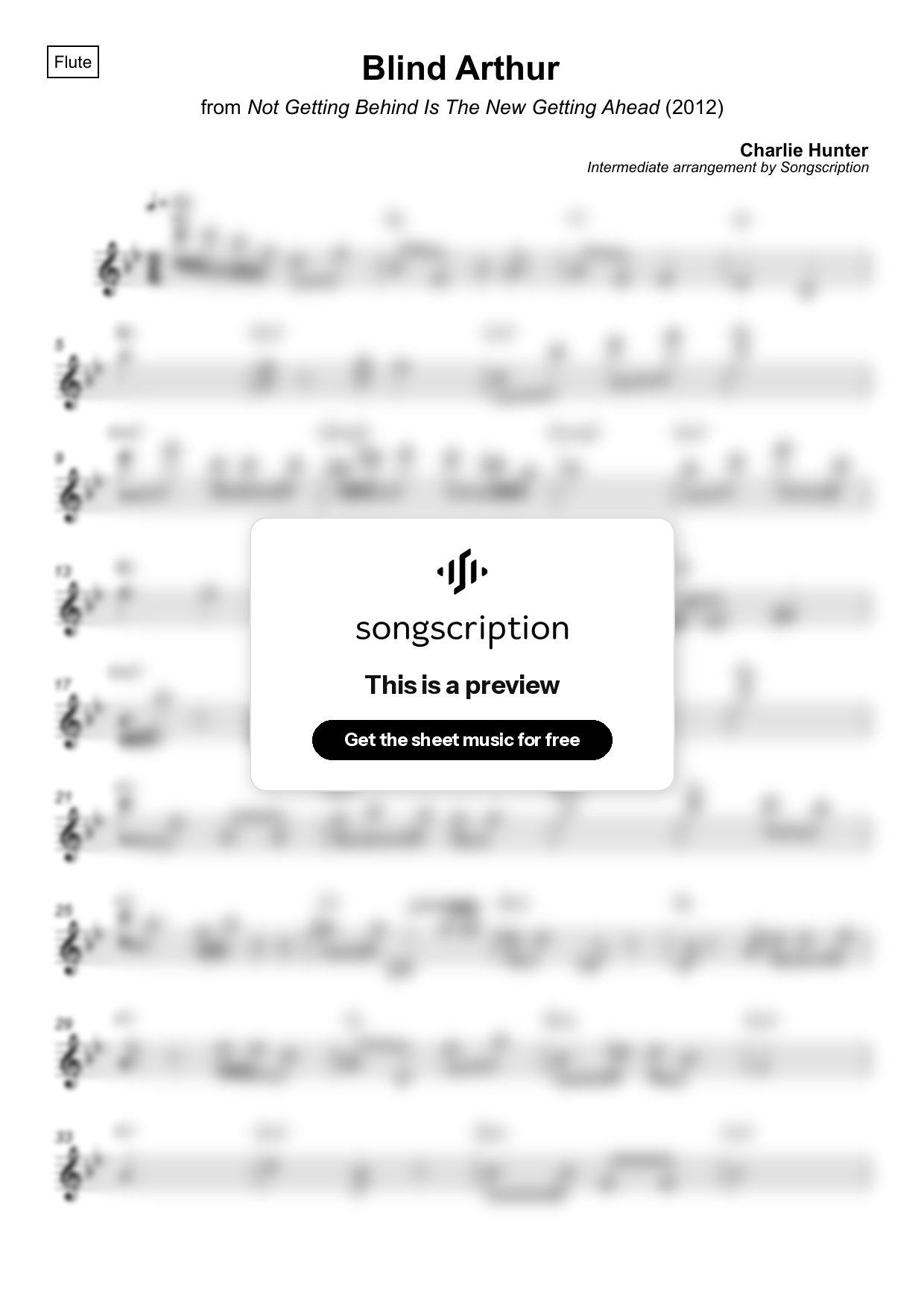 Intermediate Flute Sheet Music for "Blind Arthur" by Charlie Hunter
