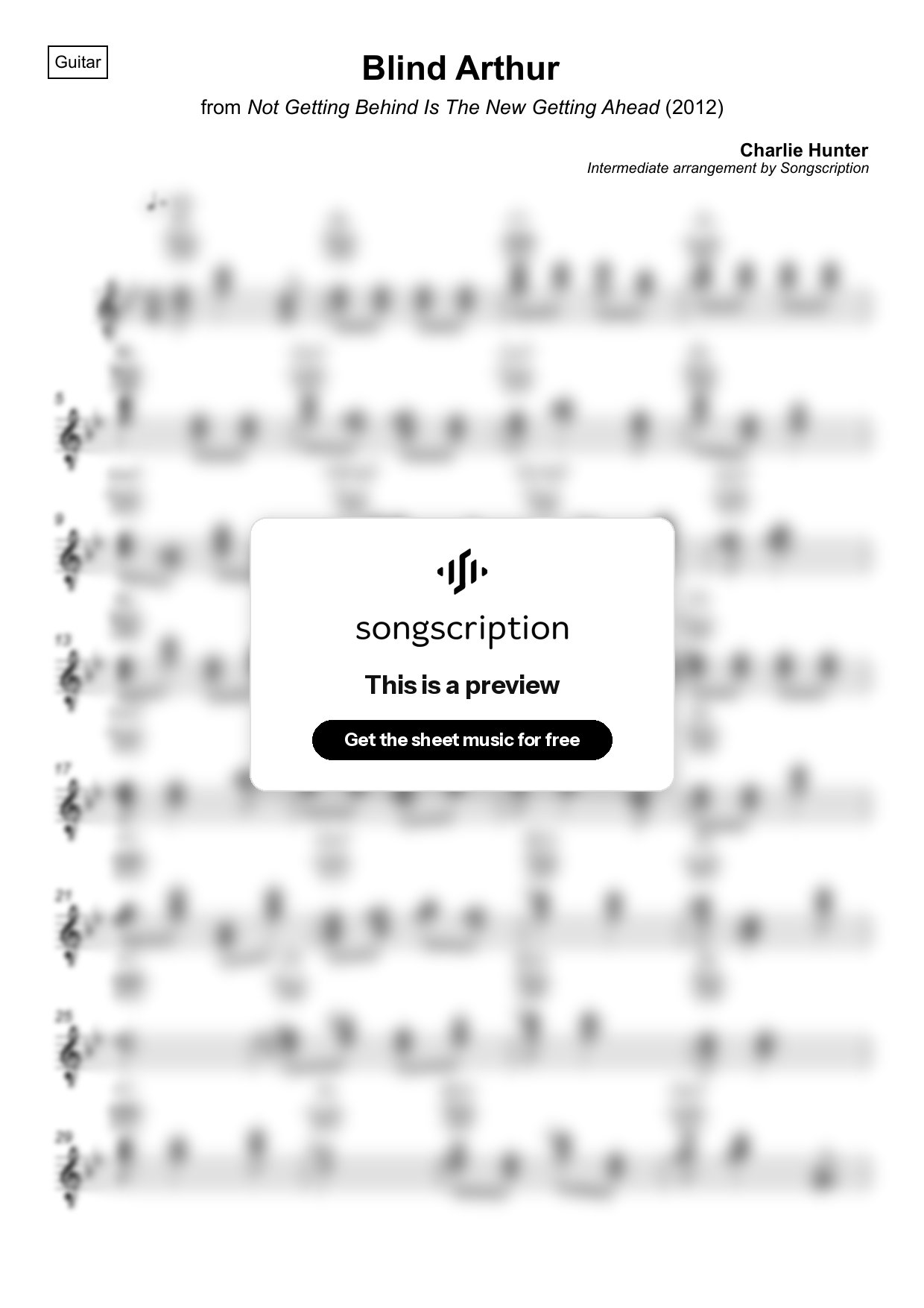 Intermediate Acoustic Guitar Sheet Music for "Blind Arthur" by Charlie Hunter