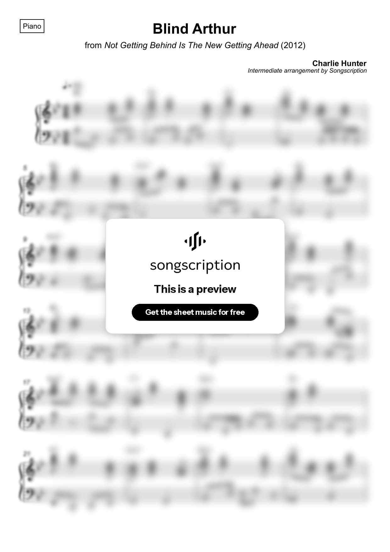 Intermediate Piano Sheet Music for "Blind Arthur" by Charlie Hunter