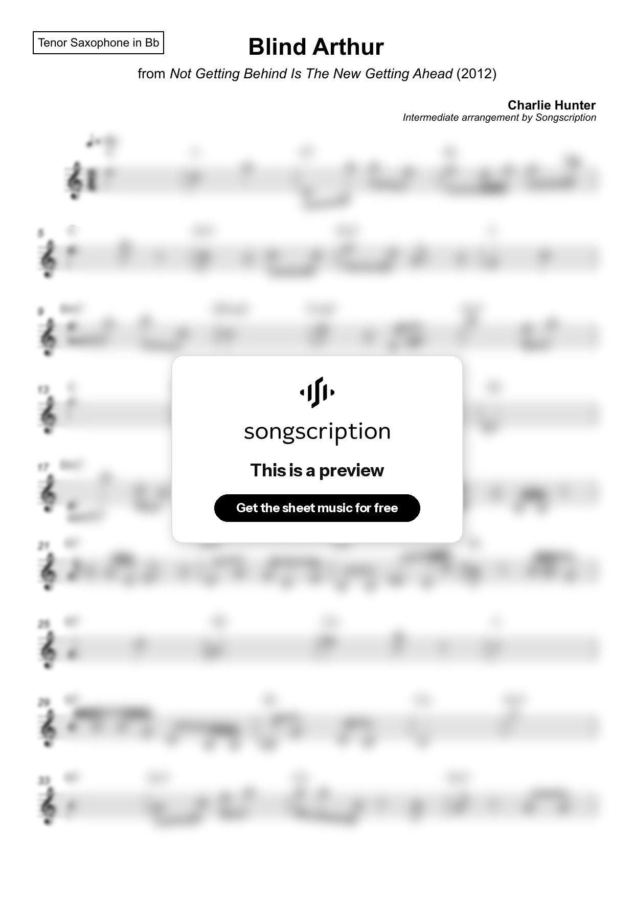 Intermediate Tenor Sax Sheet Music for "Blind Arthur" by Charlie Hunter