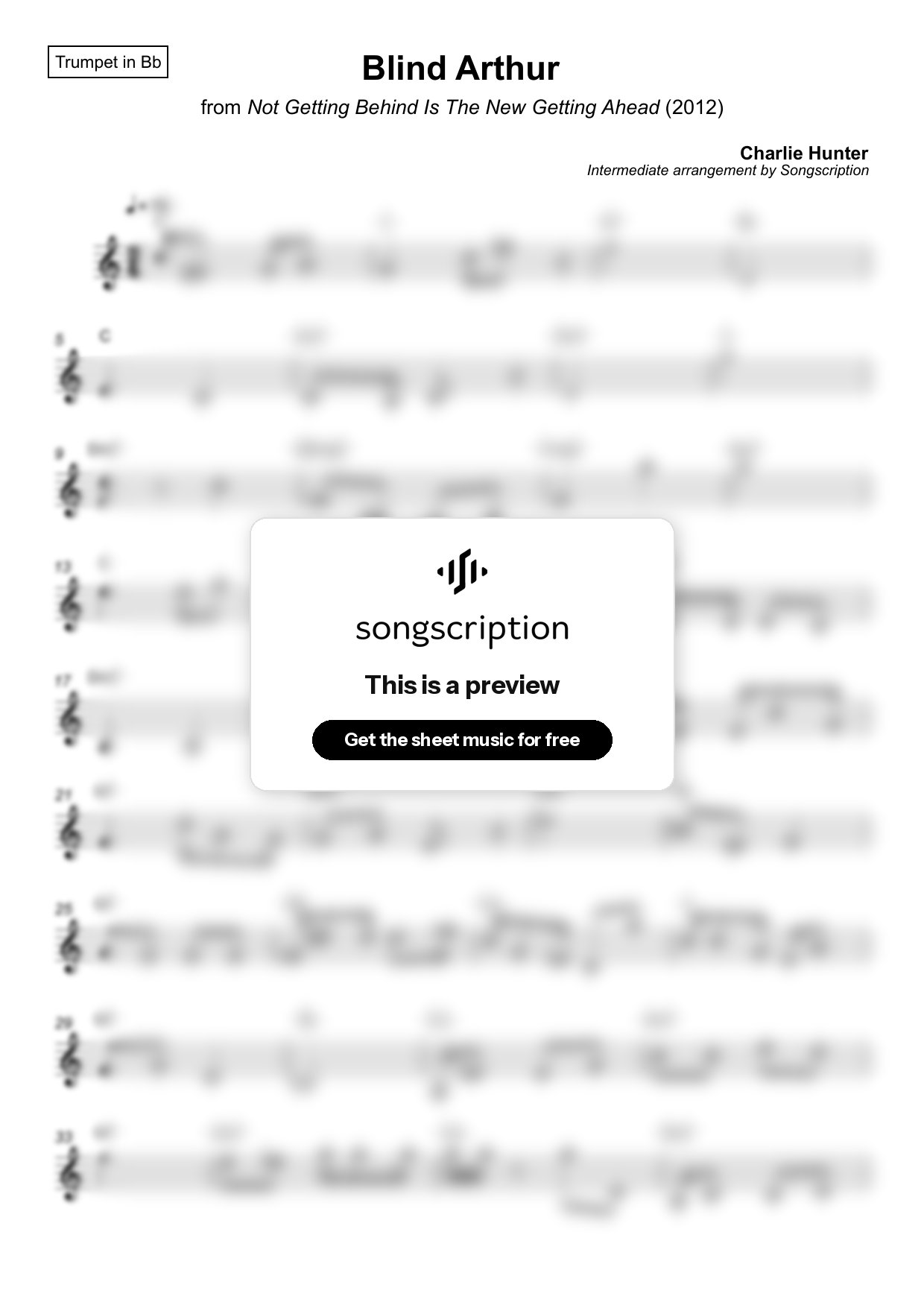 Intermediate Trumpet Sheet Music for "Blind Arthur" by Charlie Hunter