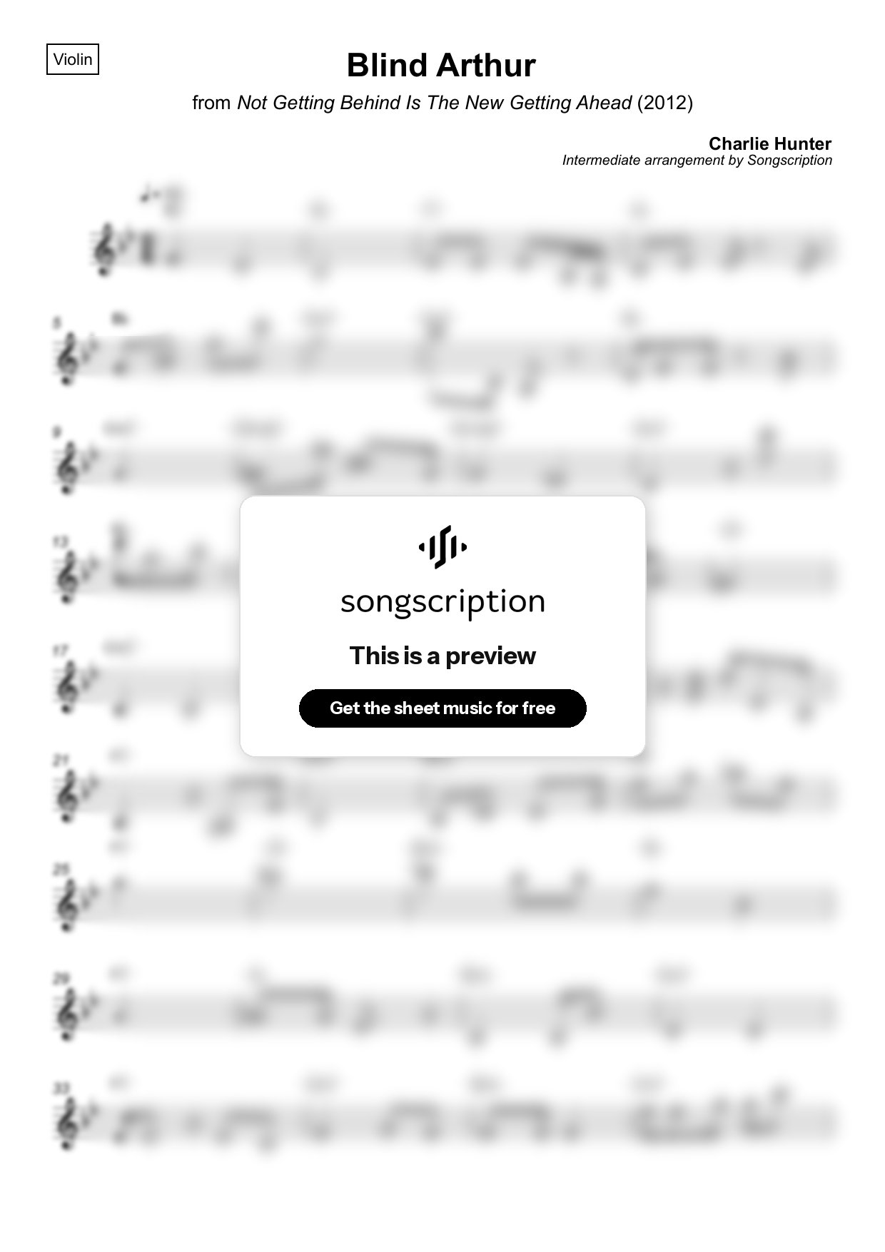 Intermediate Violin Sheet Music for "Blind Arthur" by Charlie Hunter