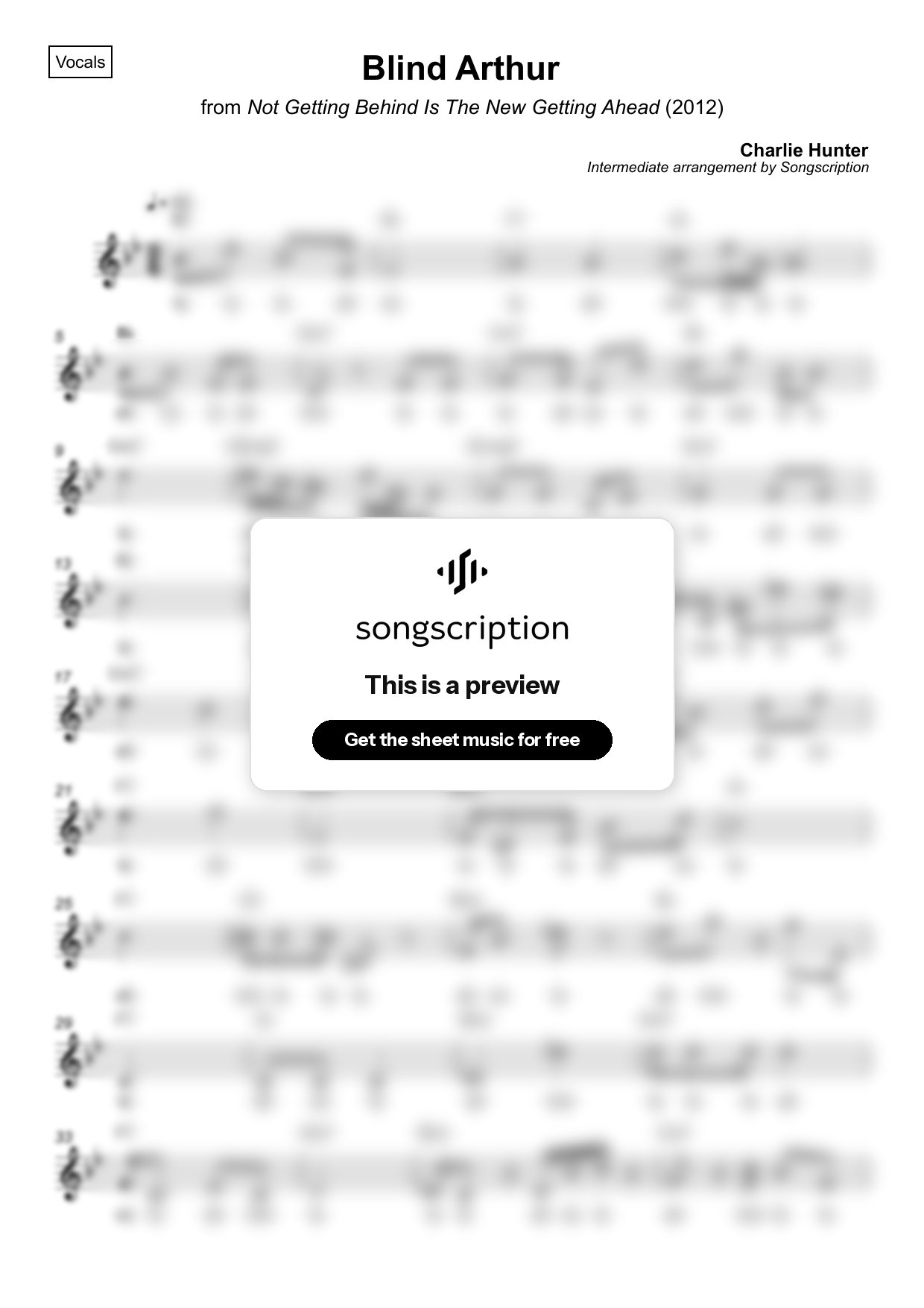 Intermediate Vocals Sheet Music for "Blind Arthur" by Charlie Hunter