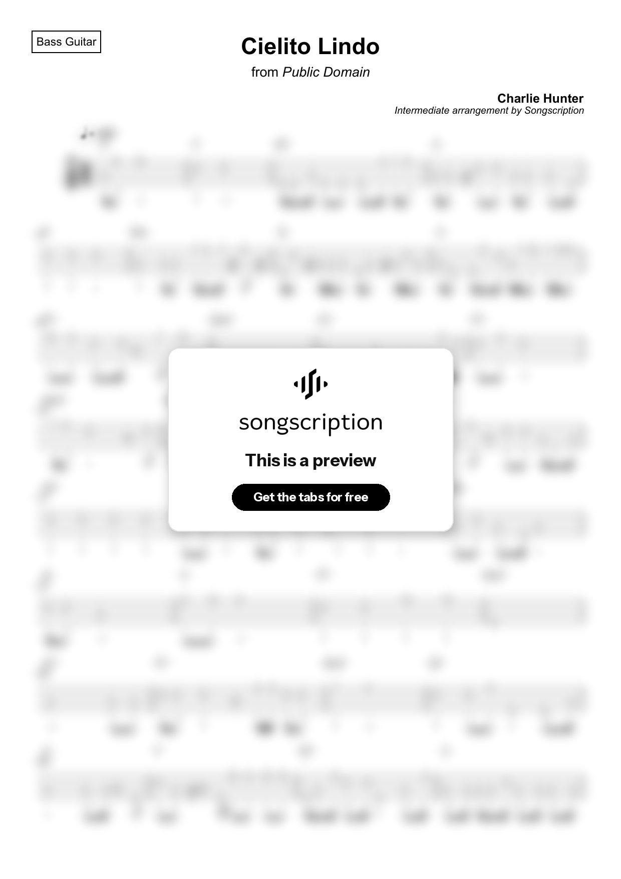 Intermediate Bass Guitar Tabs for "Cielito Lindo" by Charlie Hunter