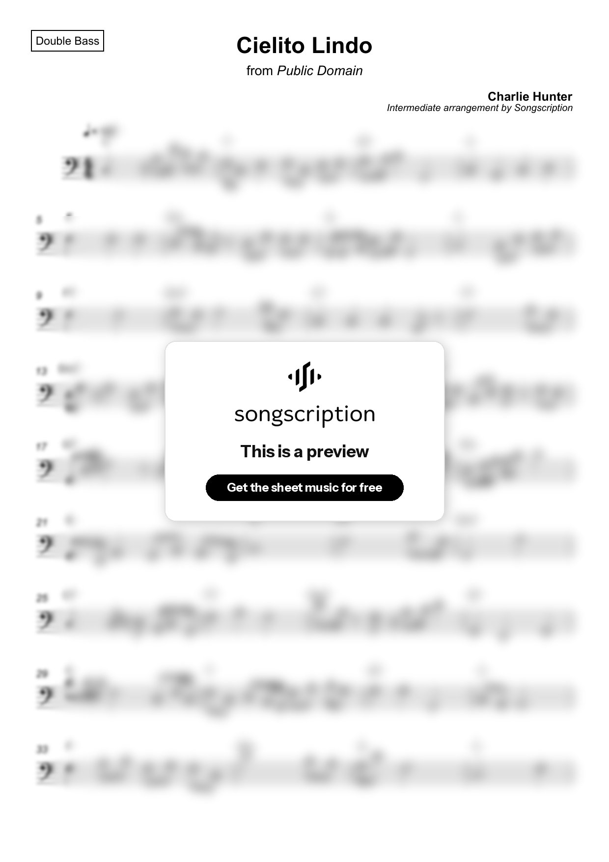 Intermediate Double Bass Sheet Music for "Cielito Lindo" by Charlie Hunter
