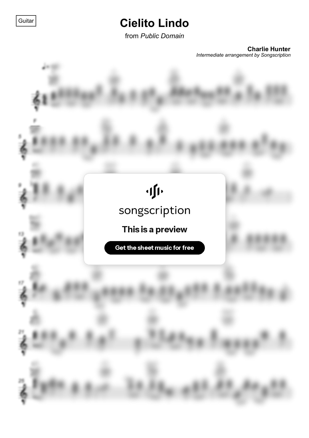 Intermediate Acoustic Guitar Sheet Music for "Cielito Lindo" by Charlie Hunter