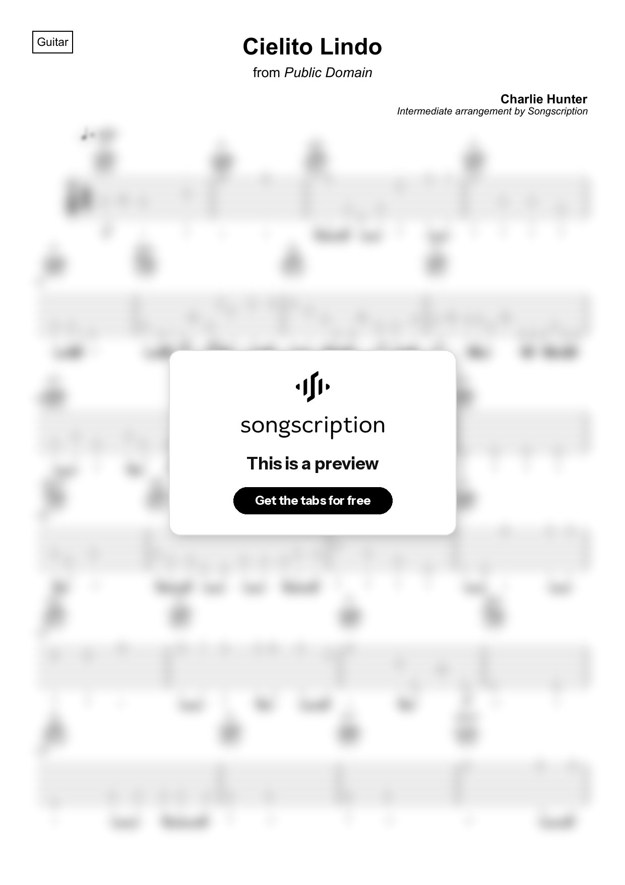 Intermediate Acoustic Guitar Tabs for "Cielito Lindo" by Charlie Hunter